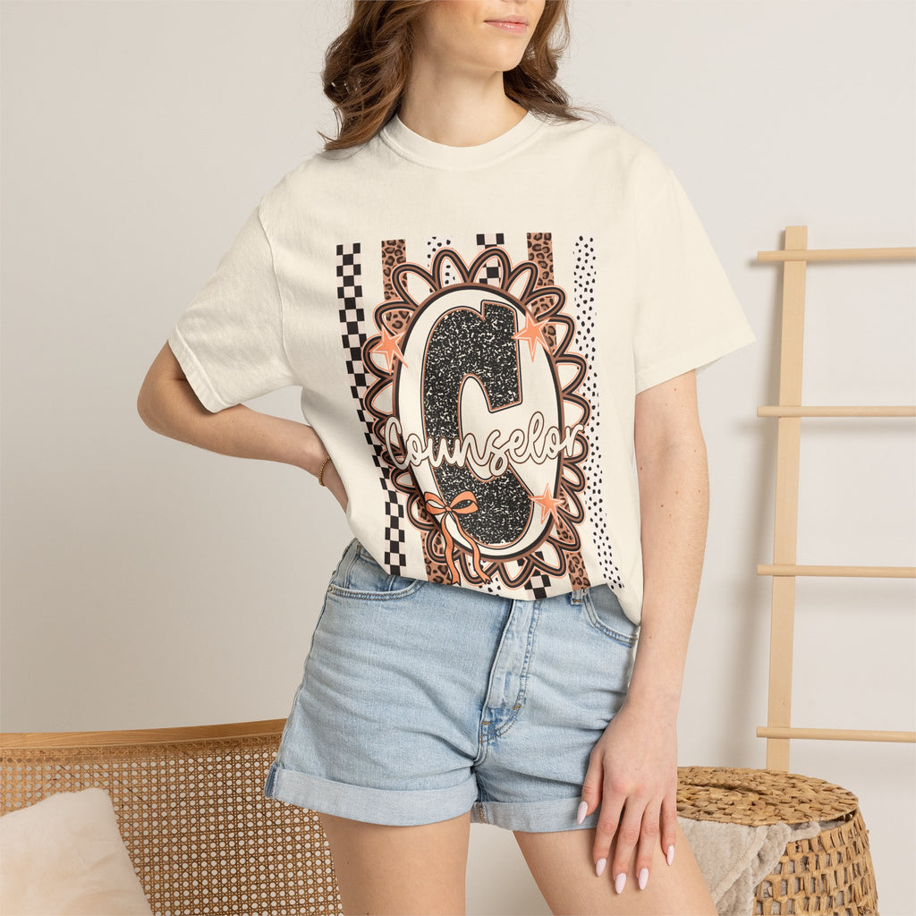 Counselor C Graphic T-Shirt — Leopard Print & Boho Trim
