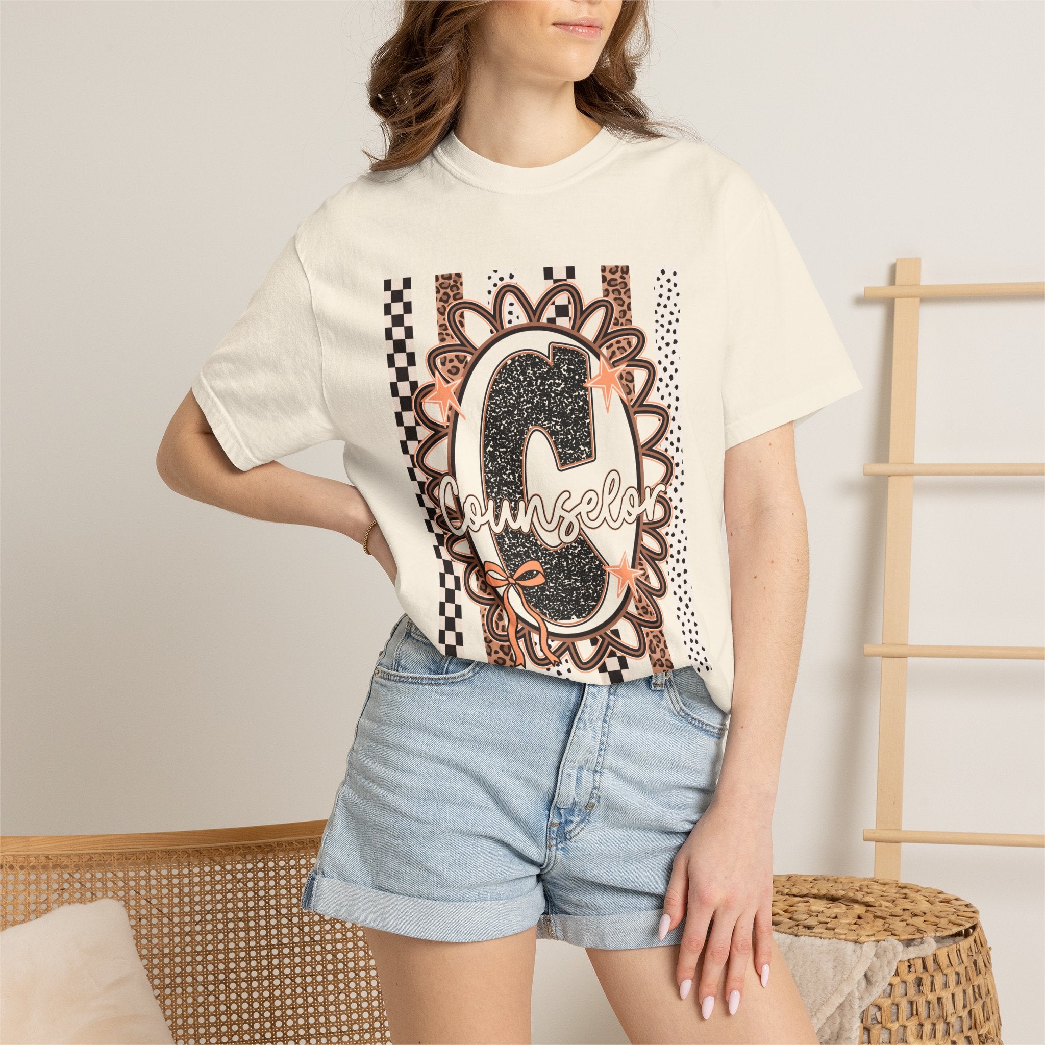 Counselor C Graphic T-Shirt — Leopard Print & Boho Trim