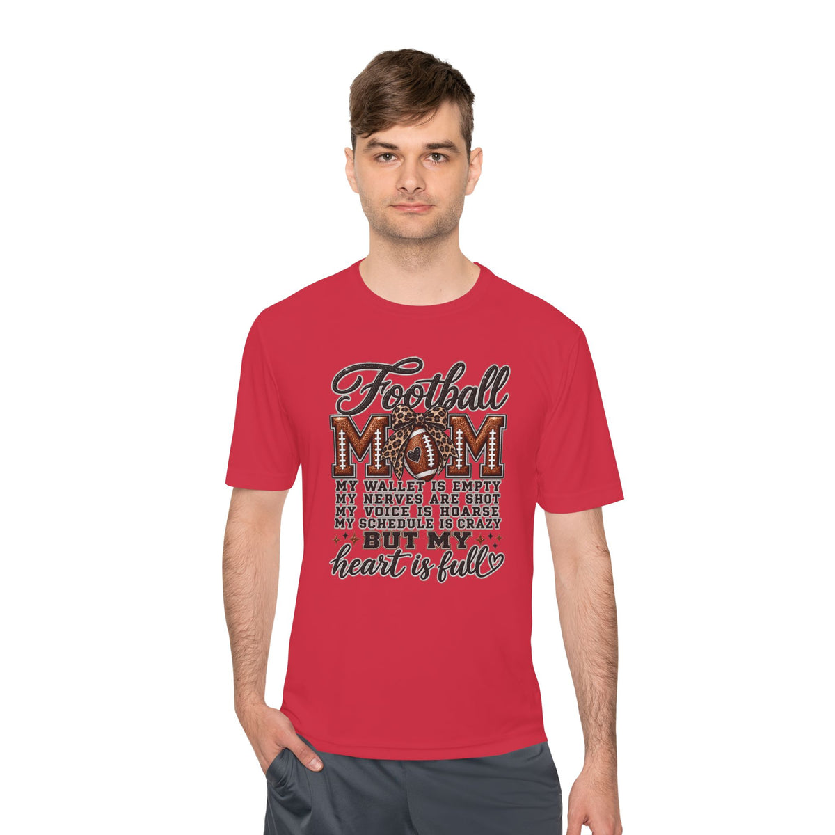 Football Mom Moisture-Wicking Tee — "My Heart Is Full" Sideline Shirt