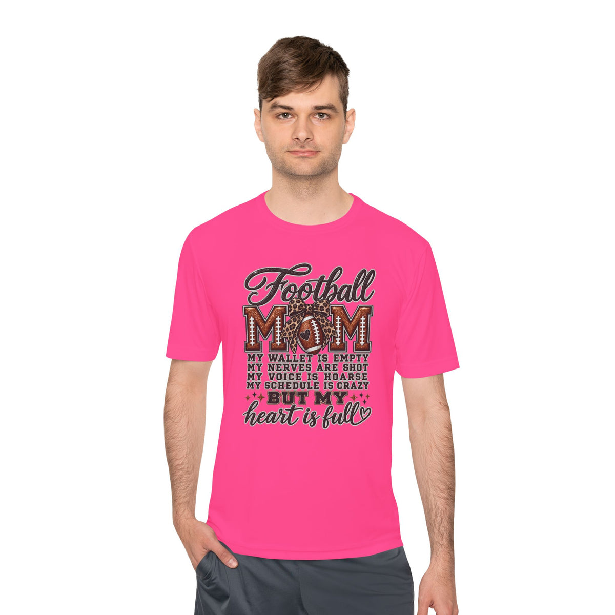 Football Mom Moisture-Wicking Tee — "My Heart Is Full" Sideline Shirt