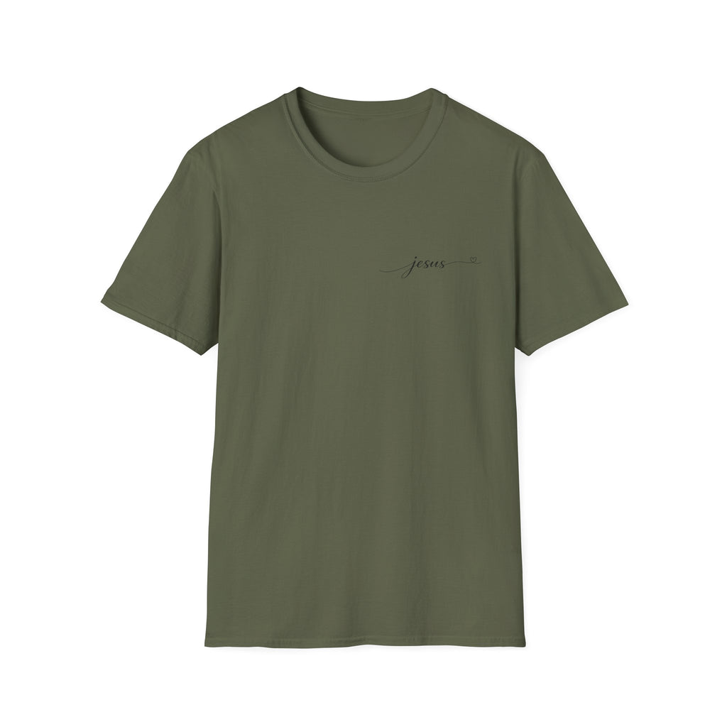 Jesus Minimal Script T-Shirt — Small Chest Faith Tee