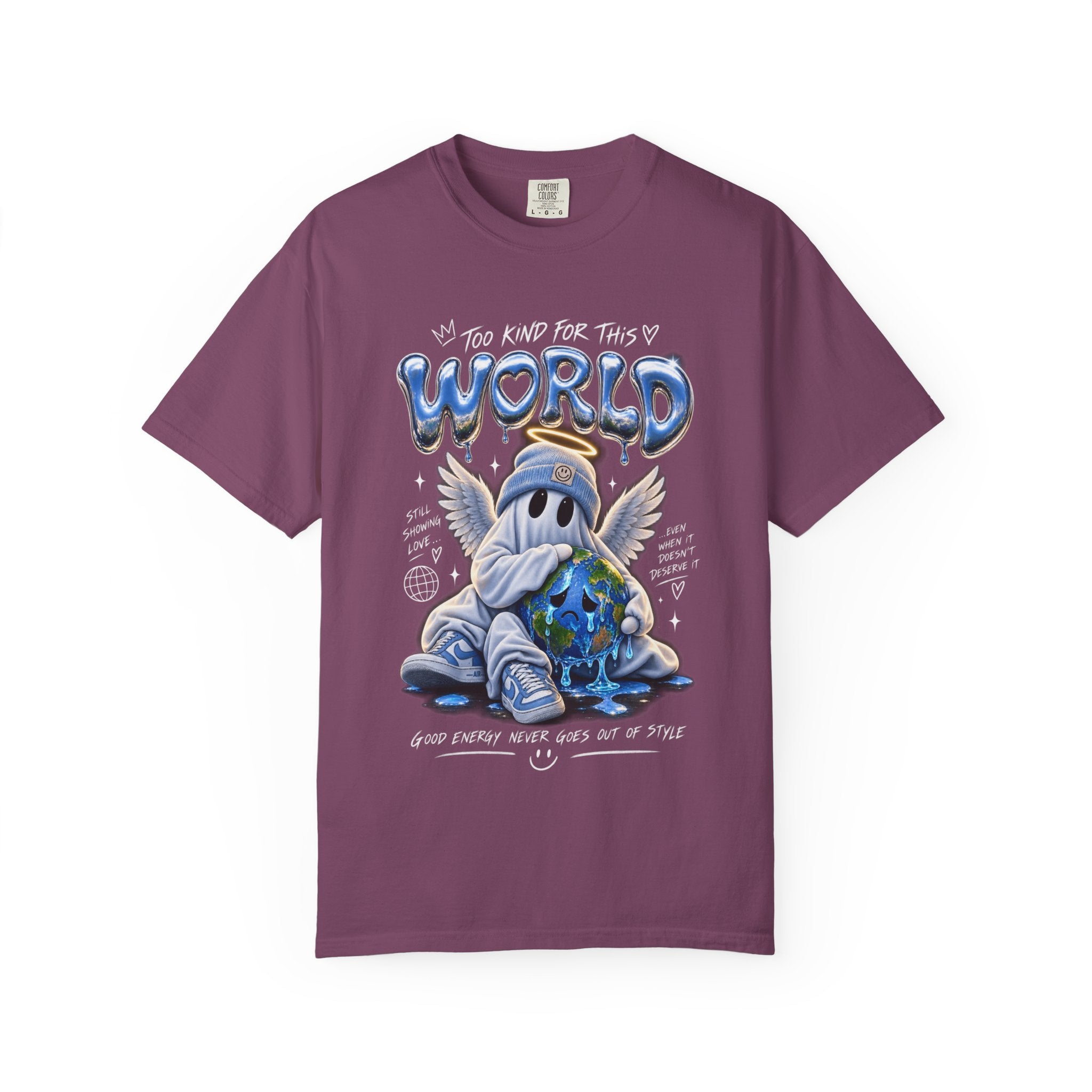 World Guardian Graphic Tee — Angel Skull Holding Earth Casual T-Shirt