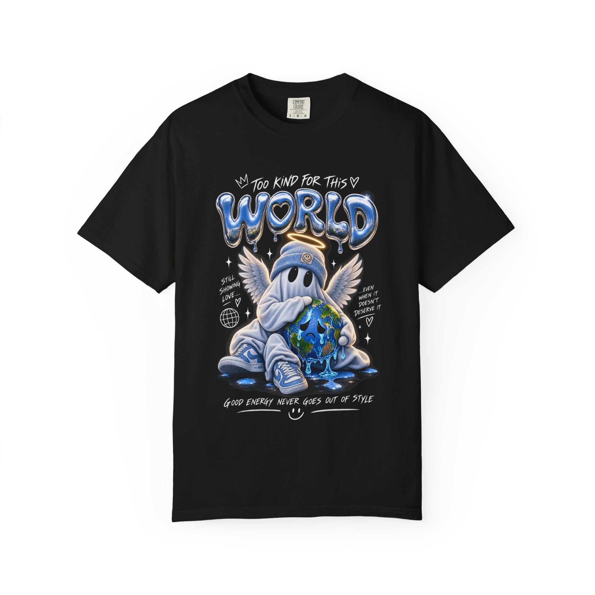 World Guardian Graphic Tee — Angel Skull Holding Earth Casual T-Shirt