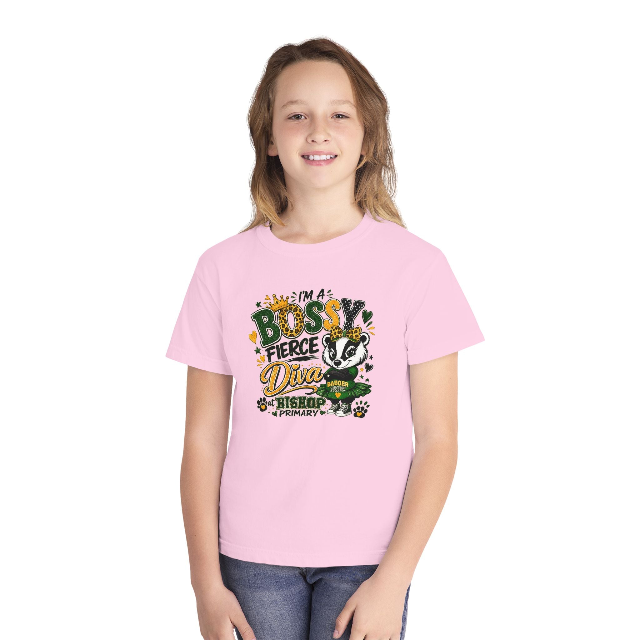 Youth Tee — "I’m A Bossy Fierce Diva" School Mascot Graphic