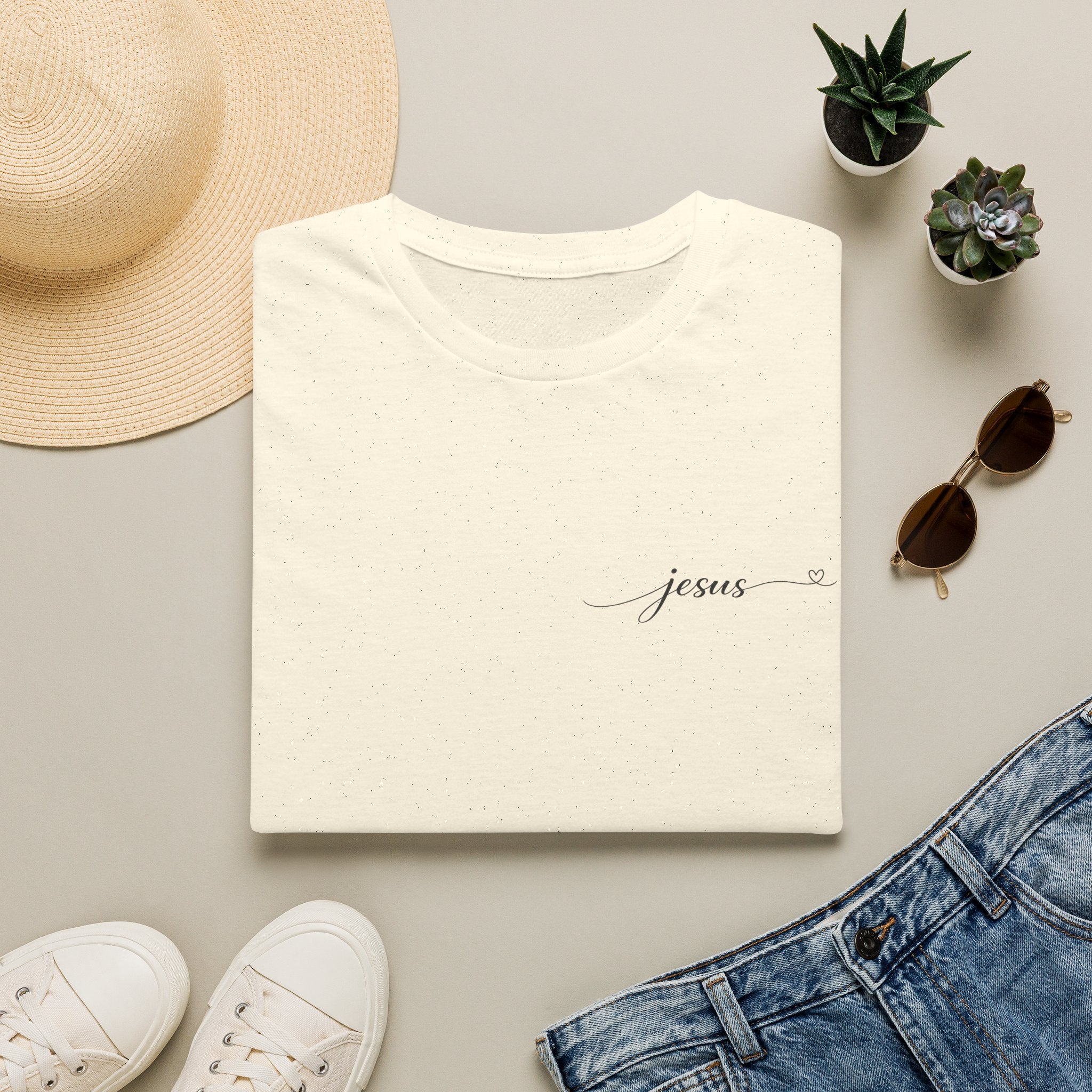 Jesus Minimal Script T-Shirt — Small Chest Faith Tee