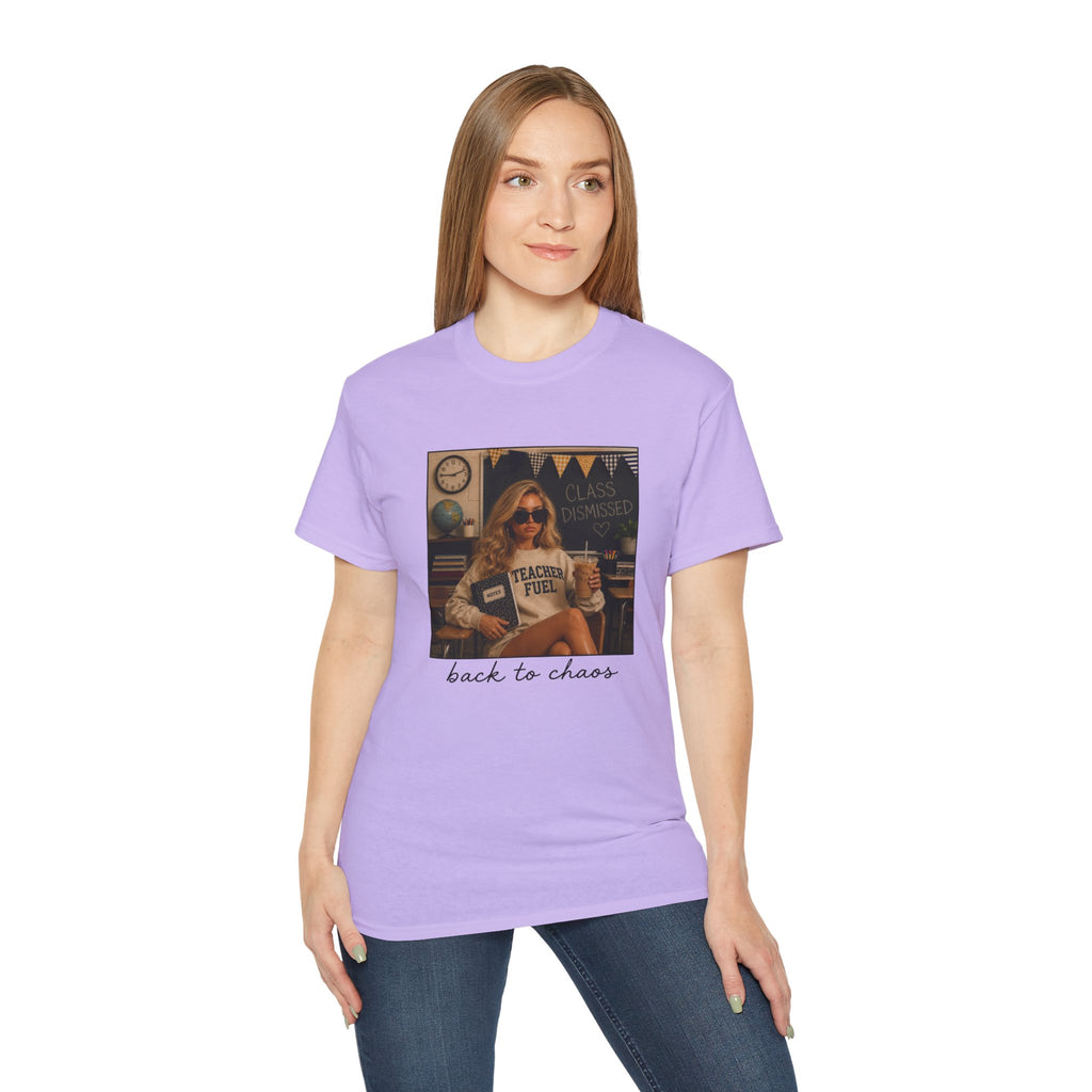 Back to Chaos Teacher Fuel T-Shirt — Funny Retro Classroom Shirt for Teachers