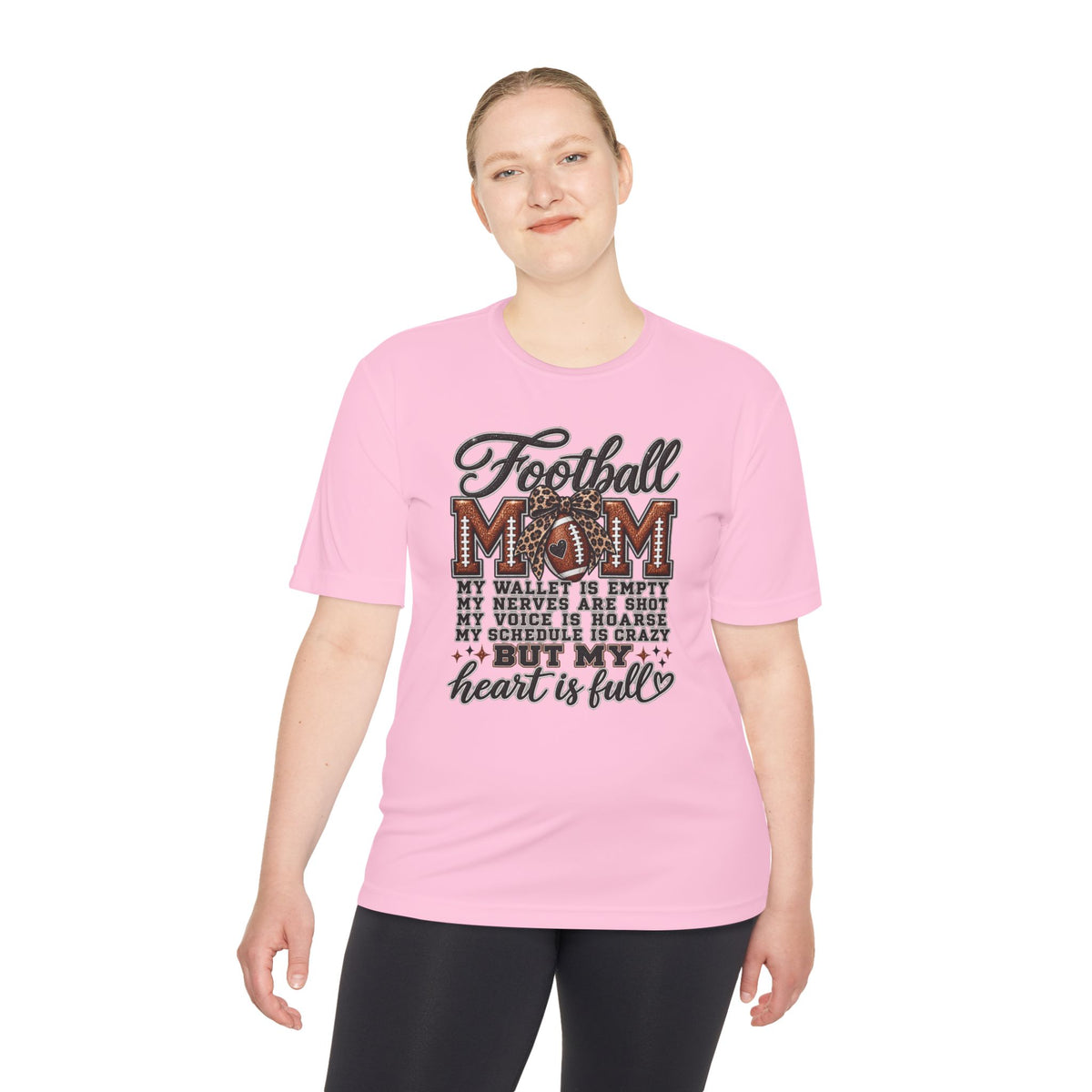 Football Mom Moisture-Wicking Tee — "My Heart Is Full" Sideline Shirt