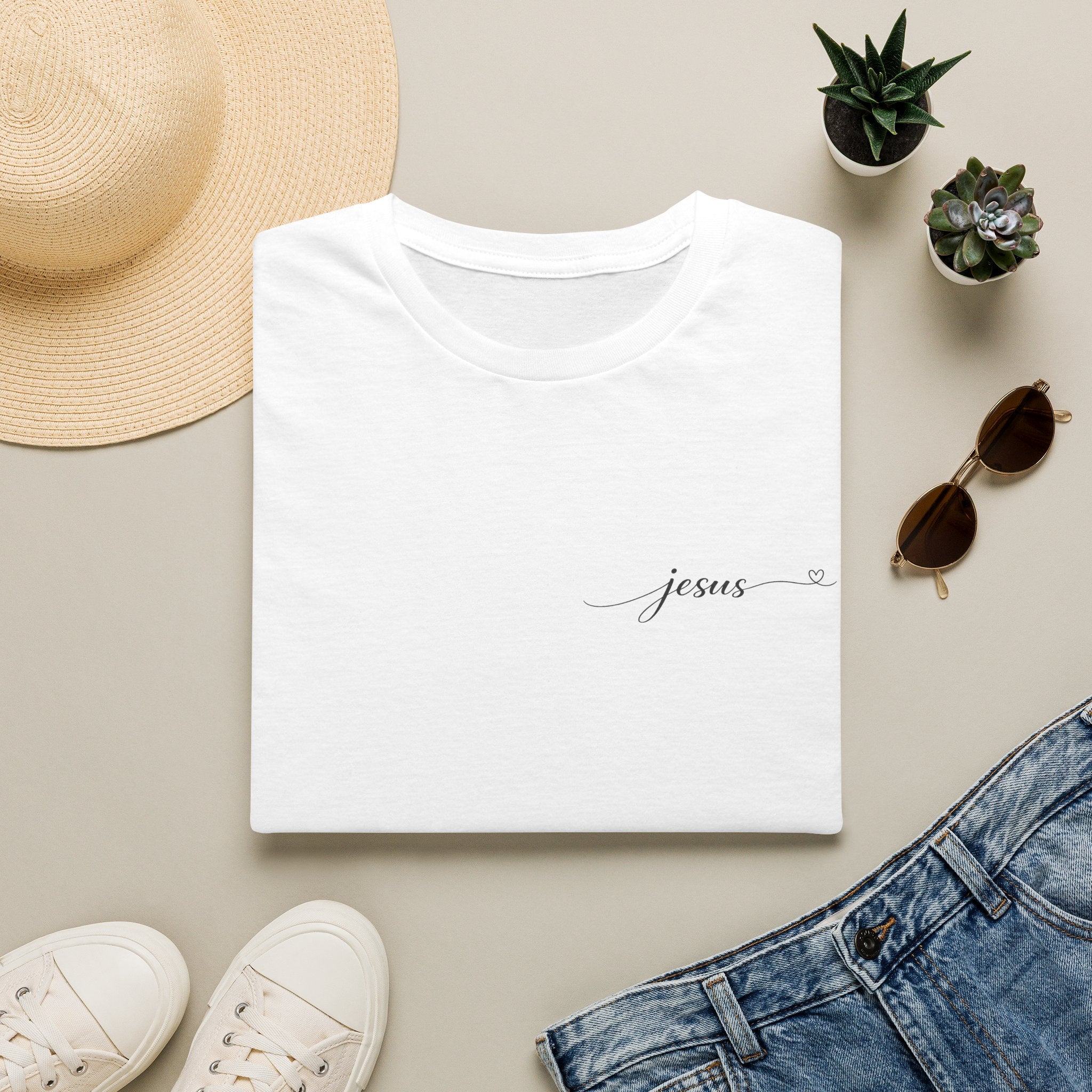 Jesus Minimal Script T-Shirt — Small Chest Faith Tee