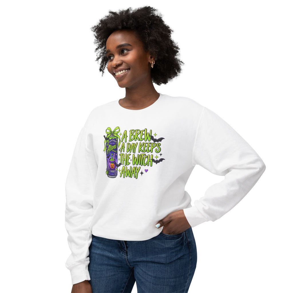 Witchy Brew Crewneck Sweatshirt - "A Brew A Day Keeps The Witch Away" Halloween Pullover