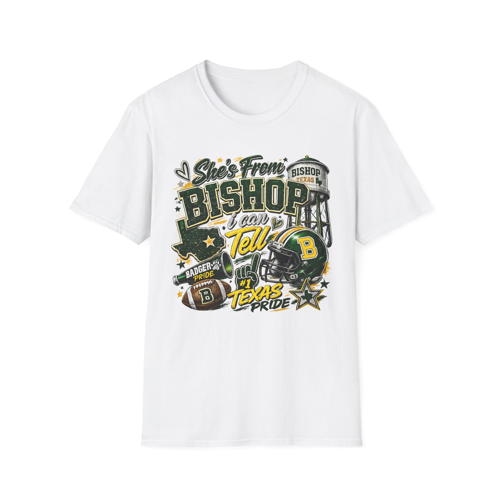 Bishop, Texas Pride T-Shirt — “She's From Bishop I Can Tell” Local Football Spirit Tee