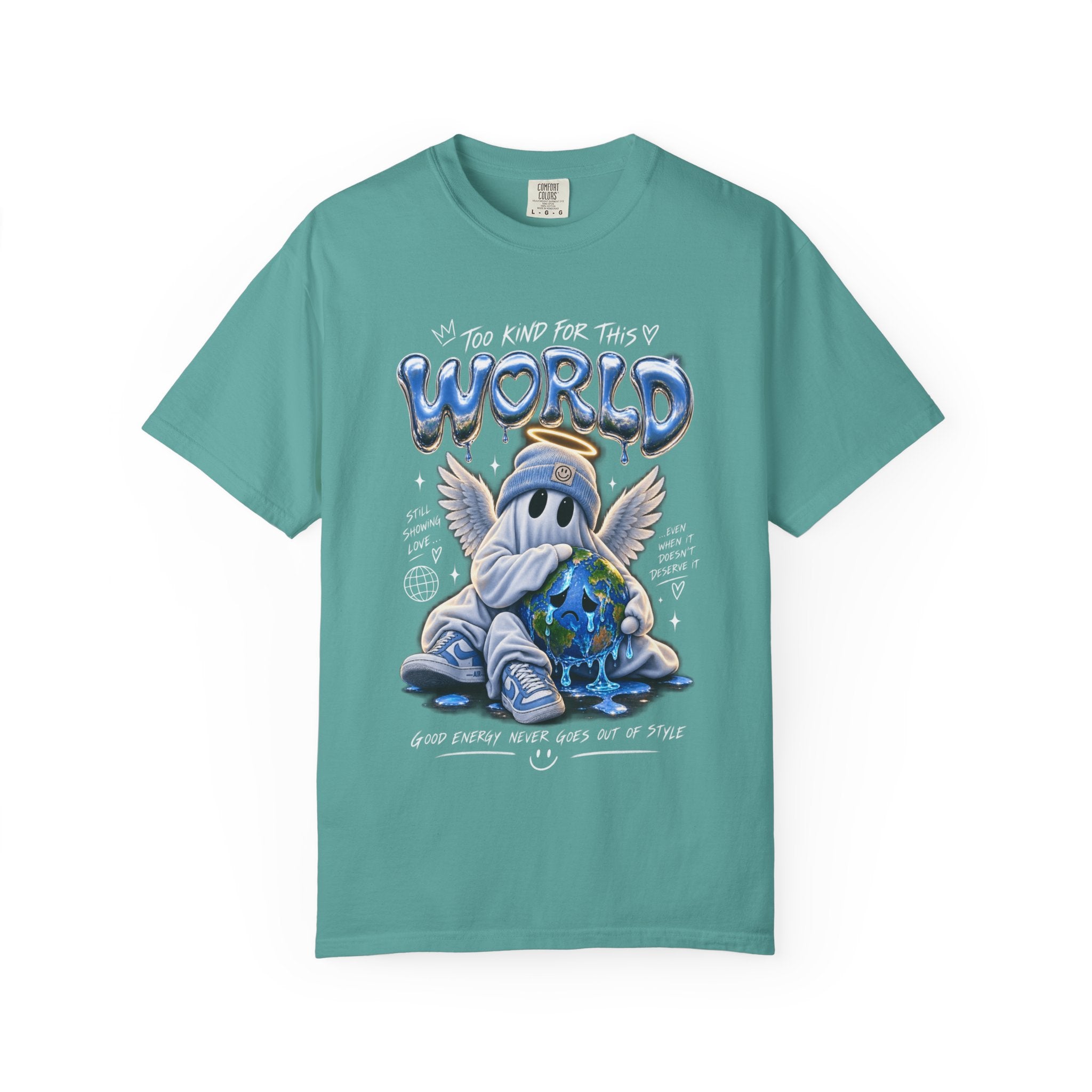 World Guardian Graphic Tee — Angel Skull Holding Earth Casual T-Shirt