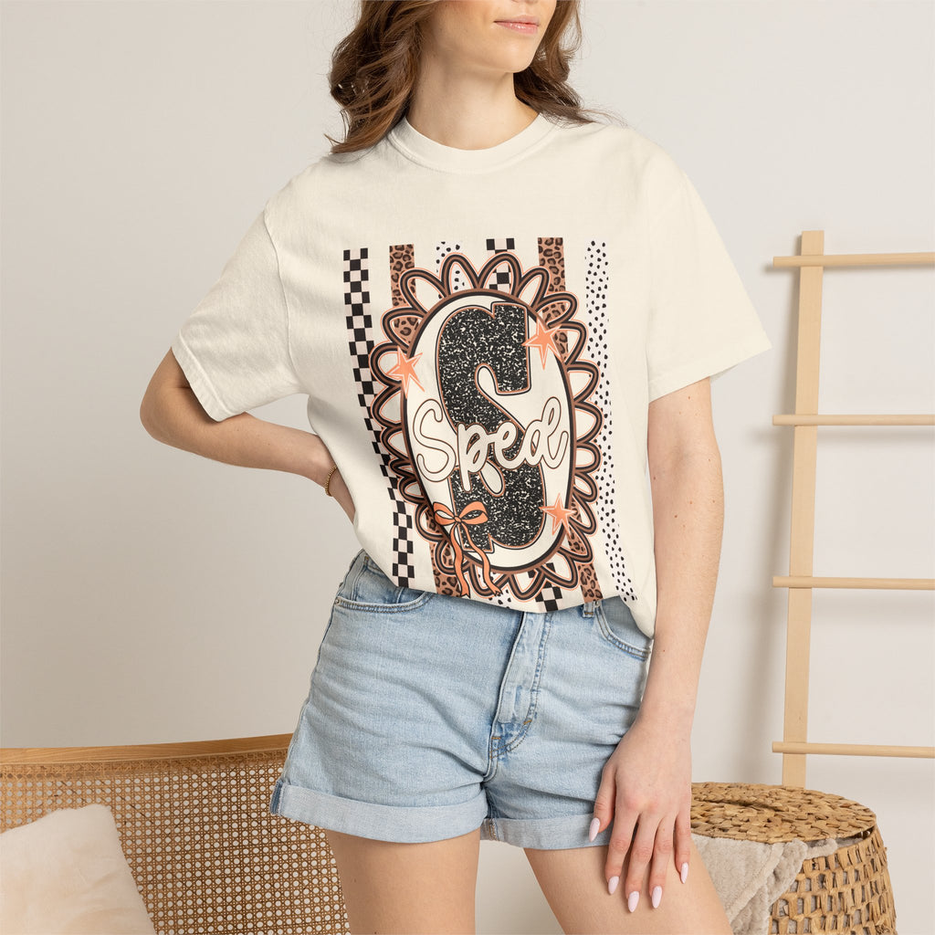 Speed S Graphic Tee — Vintage Leopard Floral Checkerboard Design