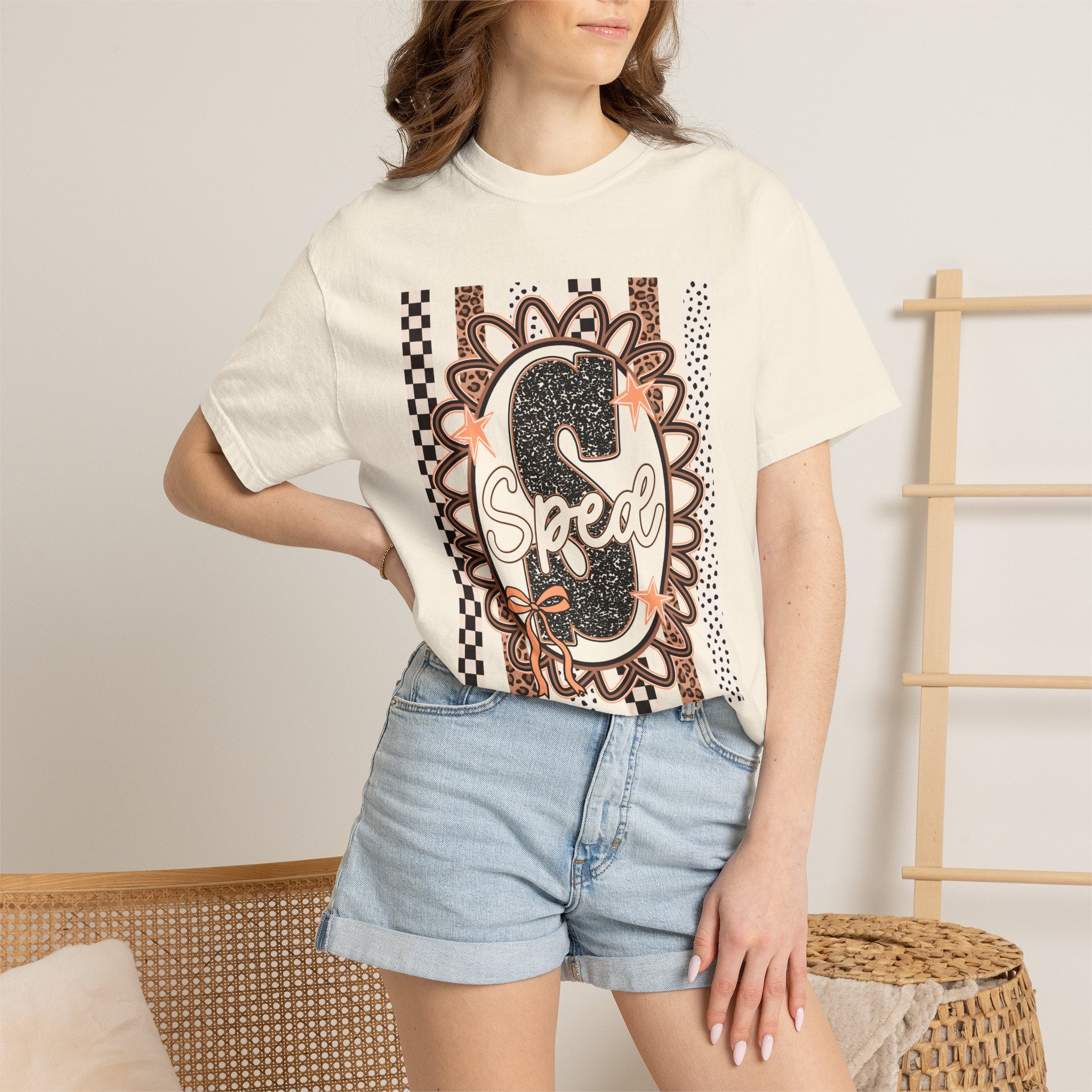 Speed S Graphic Tee — Vintage Leopard Floral Checkerboard Design