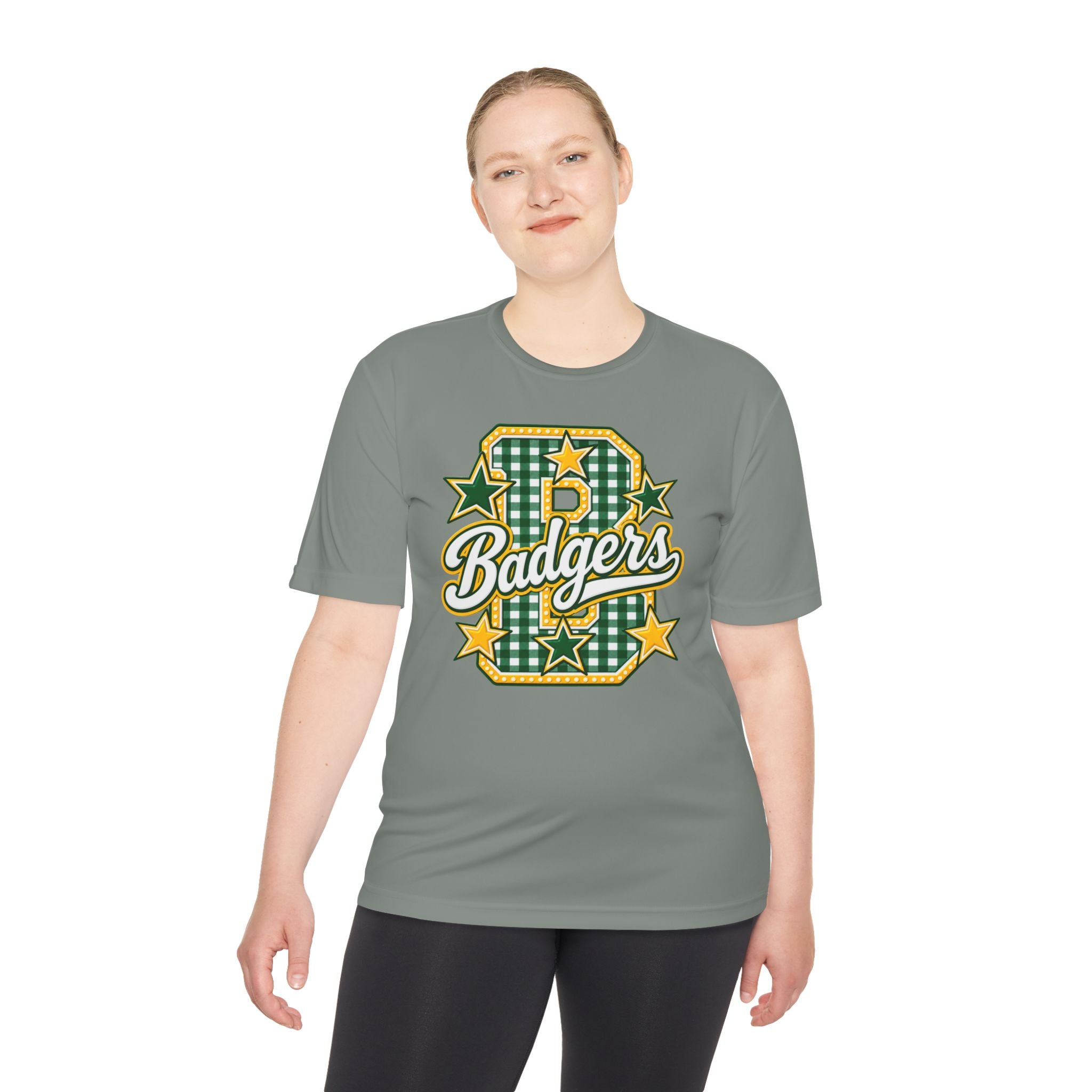 Badgers Plaid Varsity Tee – Retro Green & Gold Sports Shirt