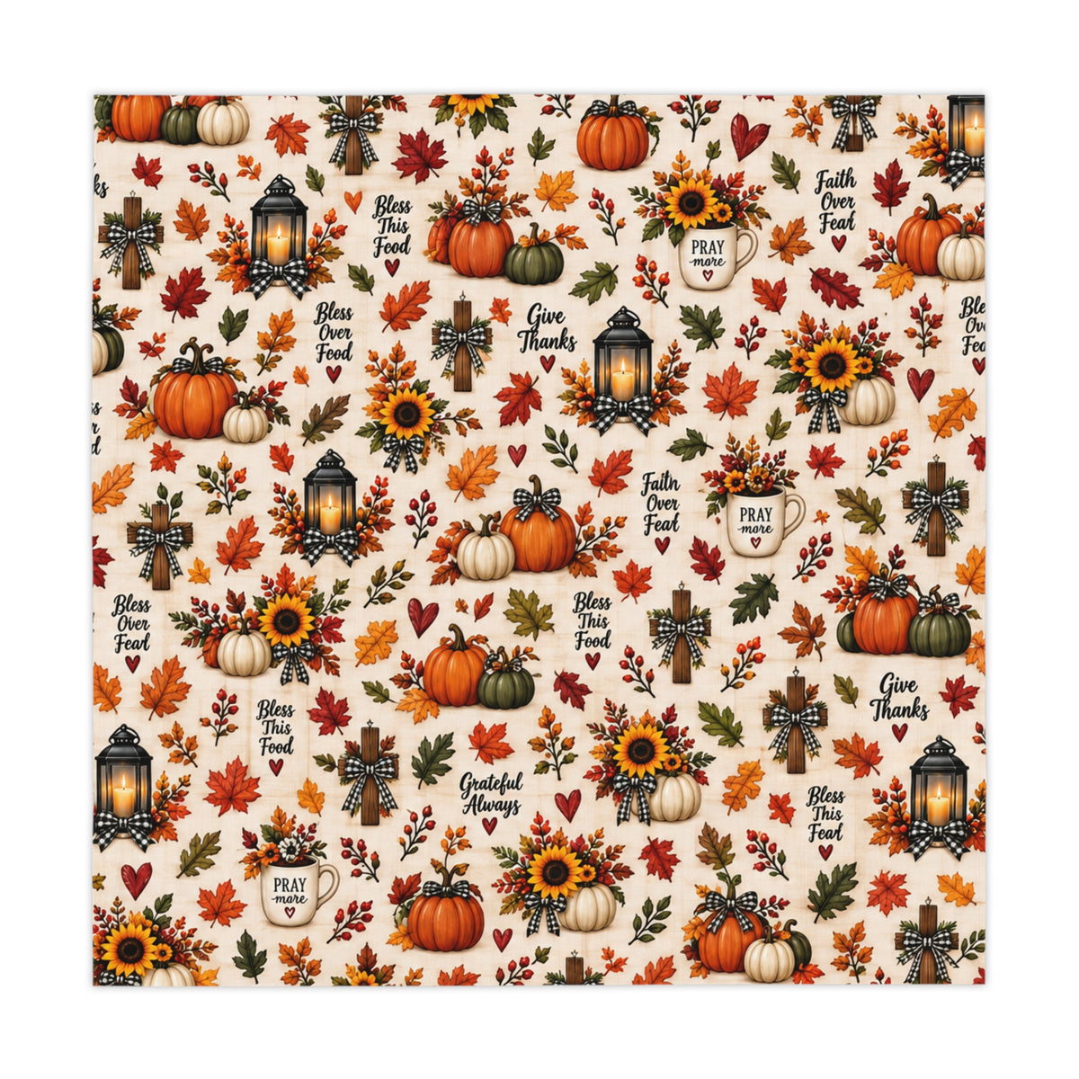 Autumn Harvest Tablecloth — Pumpkins, Sunflowers & 'Give Thanks' Fall Dinner Decor