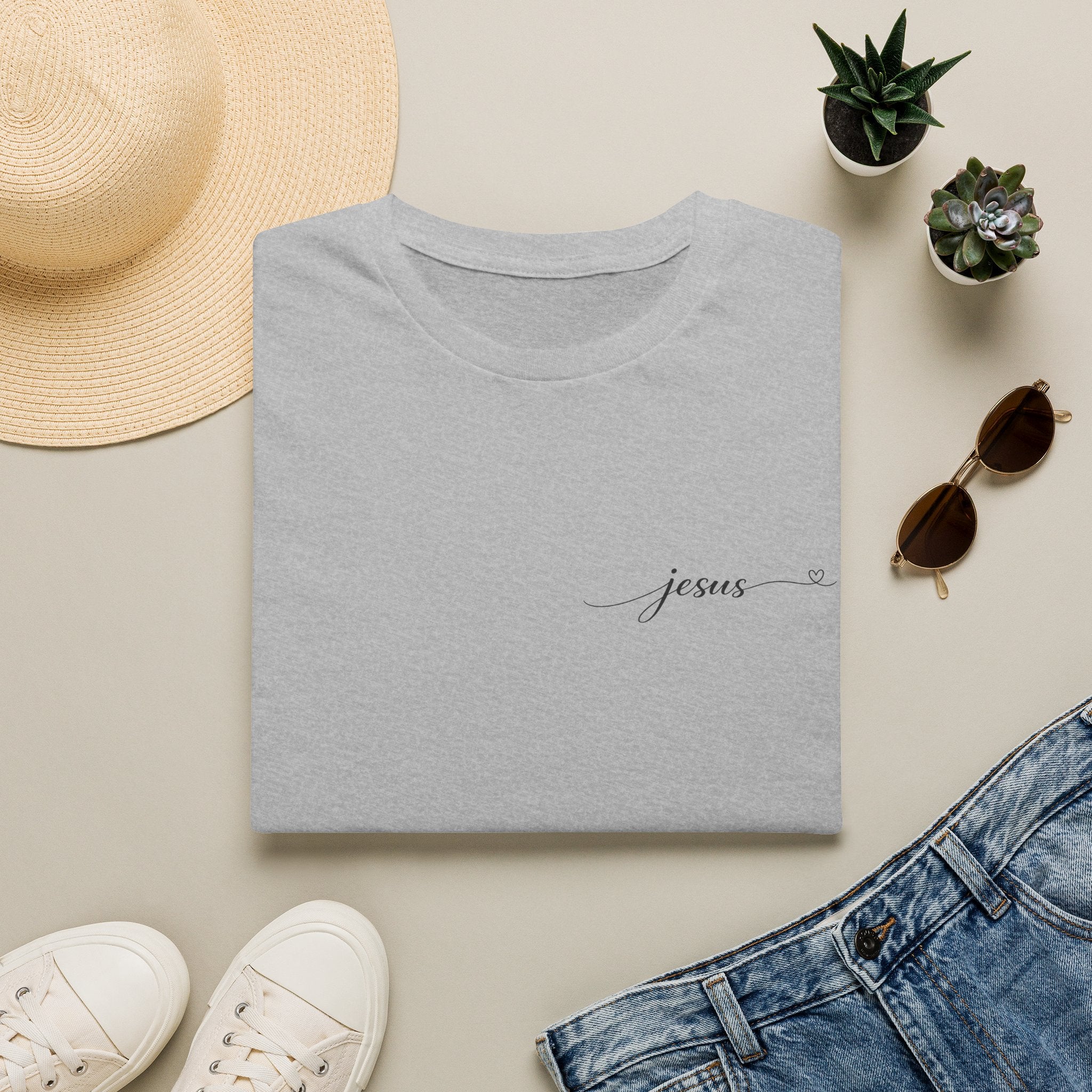 Jesus Minimal Script T-Shirt — Small Chest Faith Tee