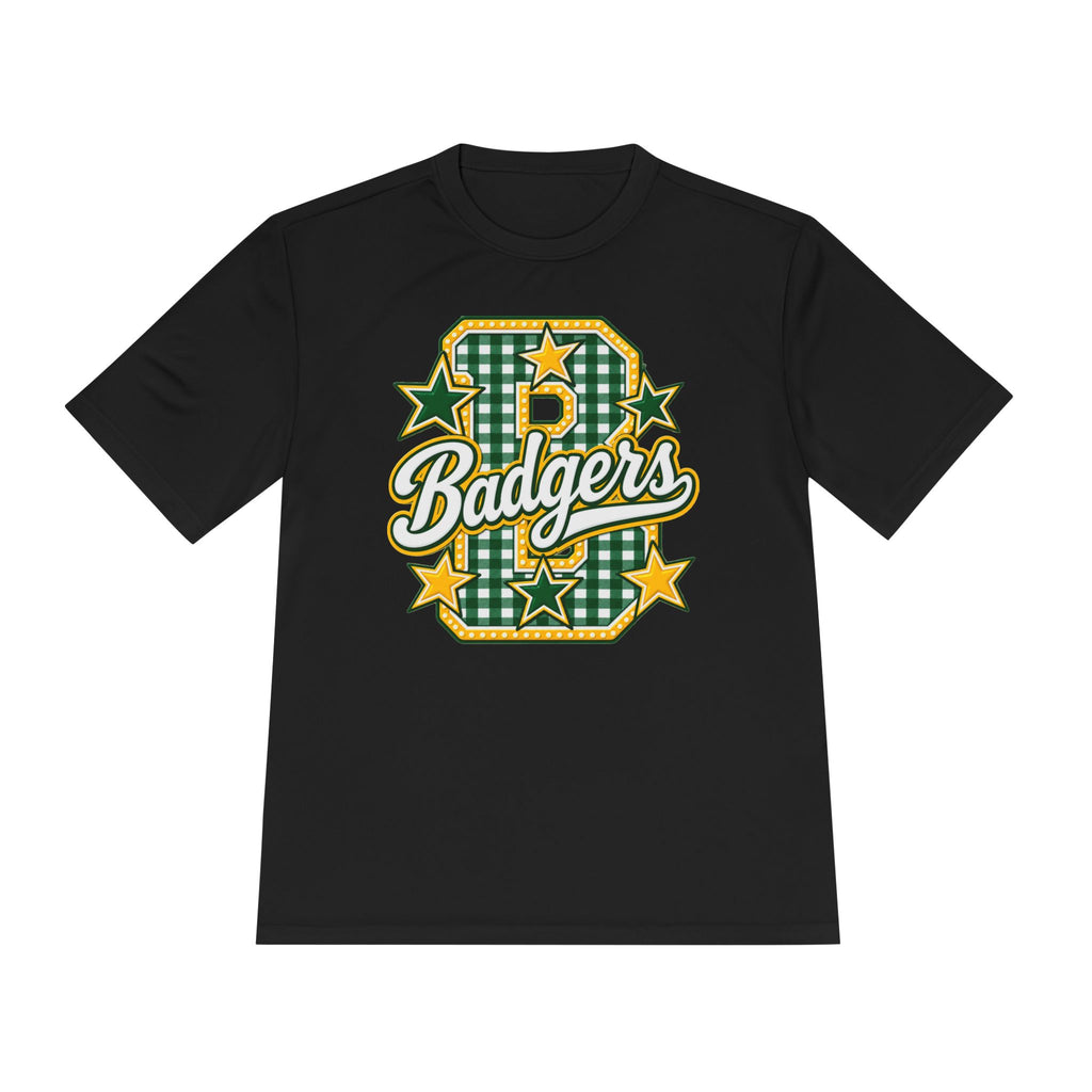Badgers Plaid Varsity Tee – Retro Green & Gold Sports Shirt