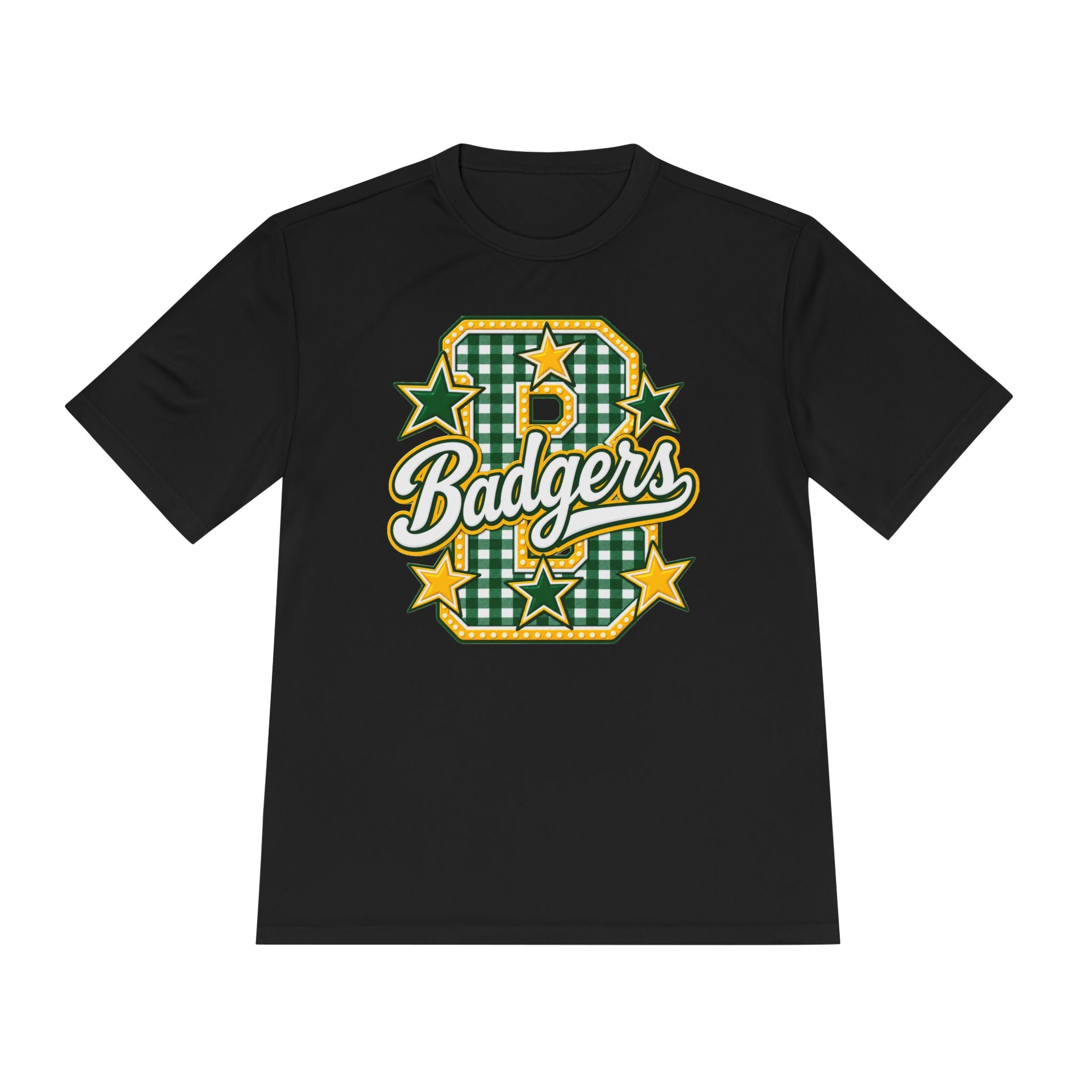 Badgers Plaid Varsity Tee – Retro Green & Gold Sports Shirt