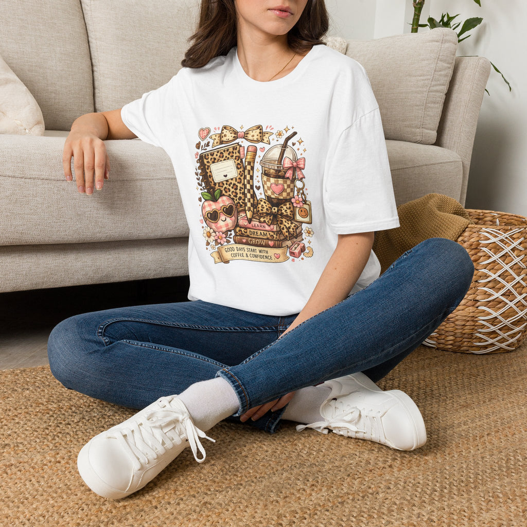 Leopard Print Coffee & Journal T-Shirt — Cute Cozy Planner Lover Tee