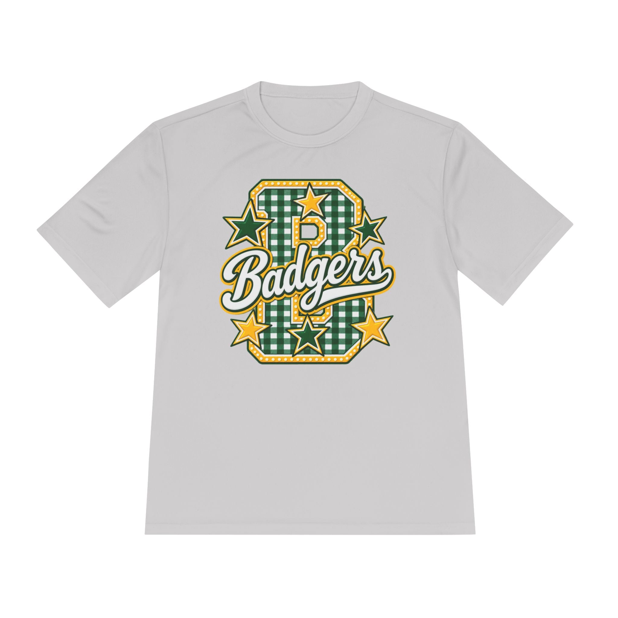 Badgers Plaid Varsity Tee – Retro Green & Gold Sports Shirt