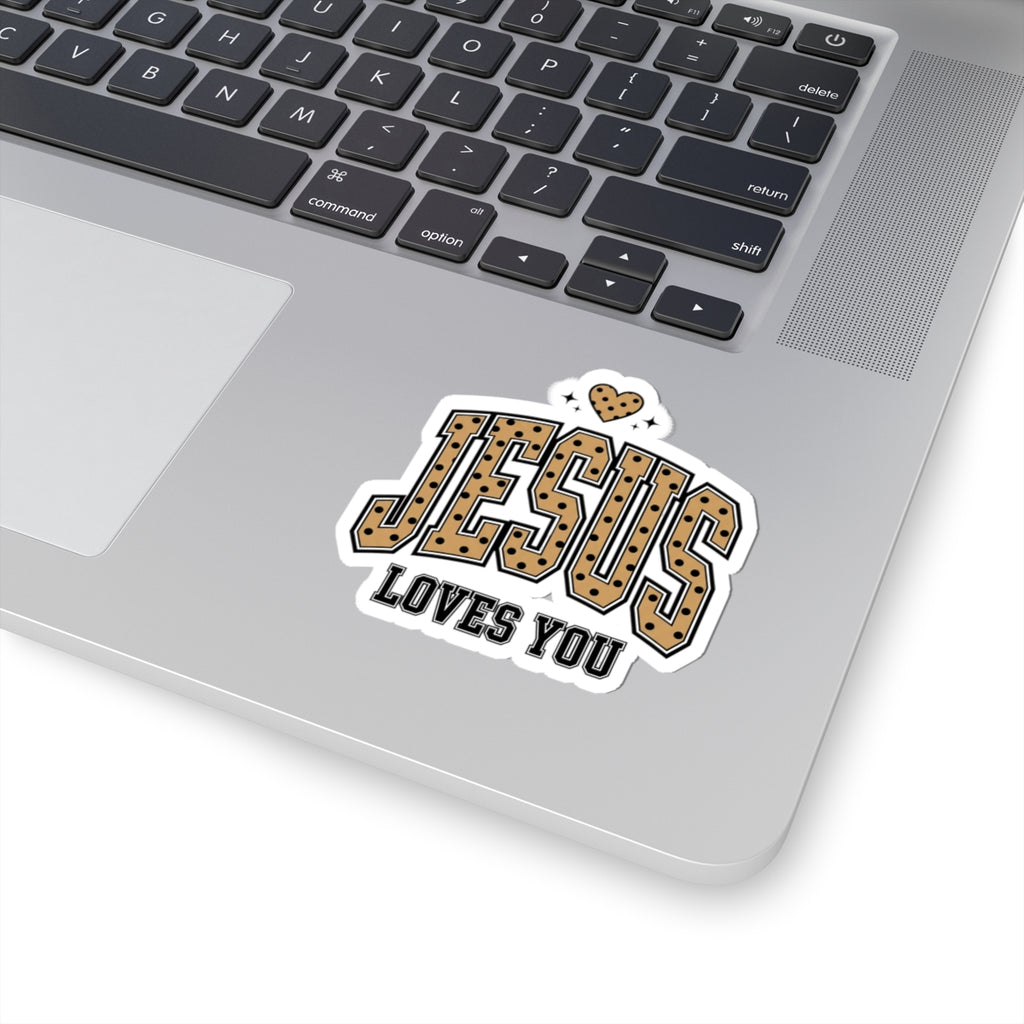 Jesus Loves You Sticker | Polka Dot Retro Varsity Heart Kiss-Cut