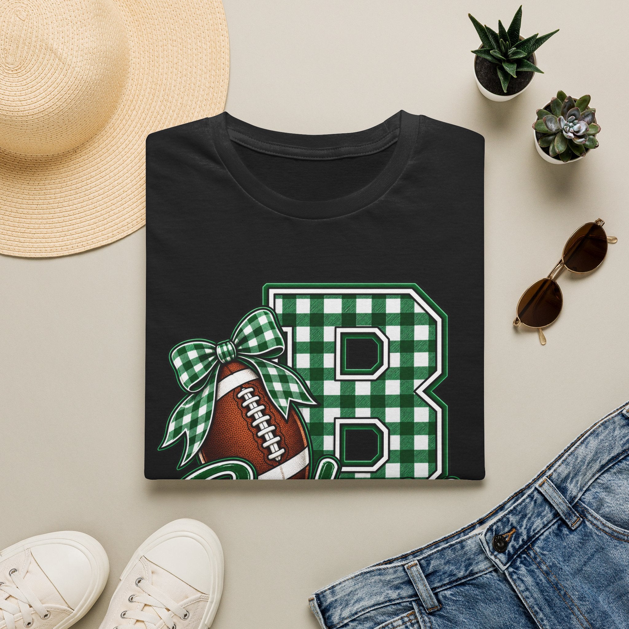 Badgers Football Gingham Initial T-Shirt
