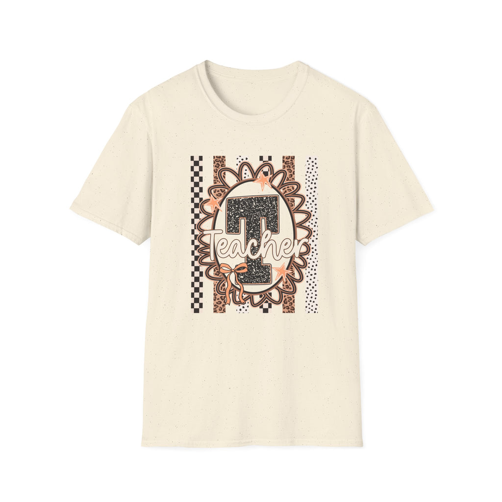 Teacher Graphic Tee - Leopard Sunflower Apple Design