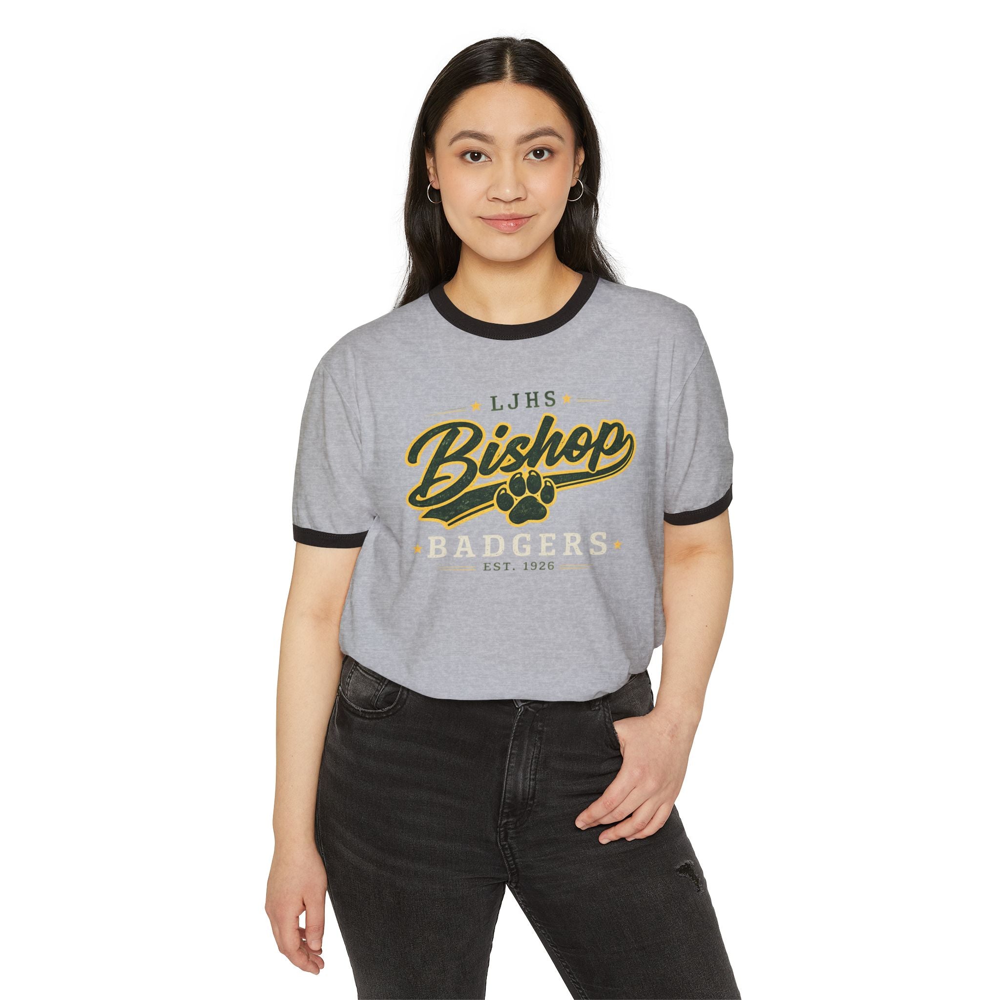 Bishop Badgers Ringer T-Shirt — LJHS Paw School Spirit Tee