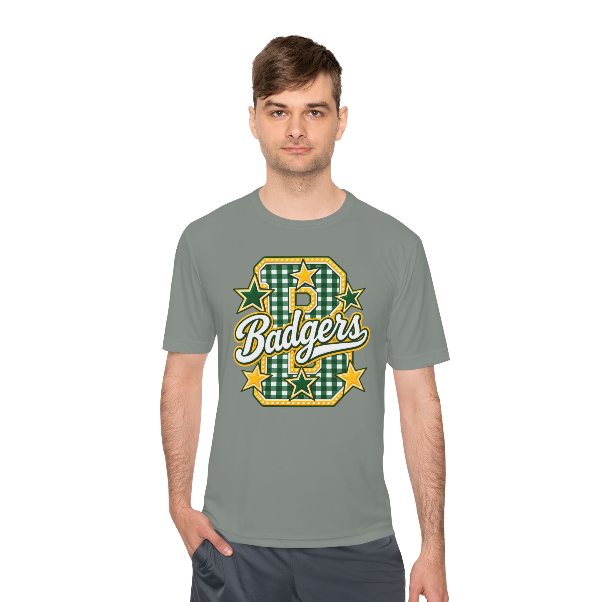 Badgers Plaid Varsity Tee – Retro Green & Gold Sports Shirt