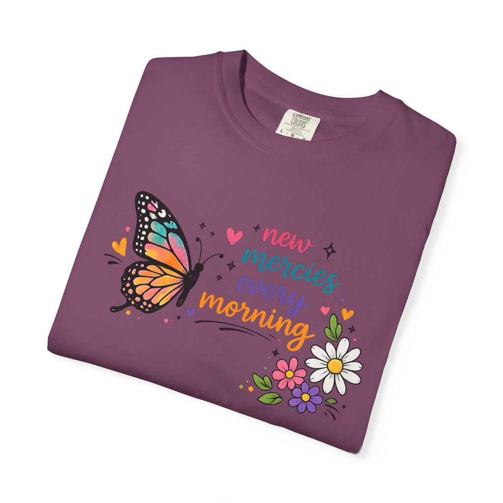 New Mercies Every Morning T-Shirt — Butterfly Floral Inspirational Tee