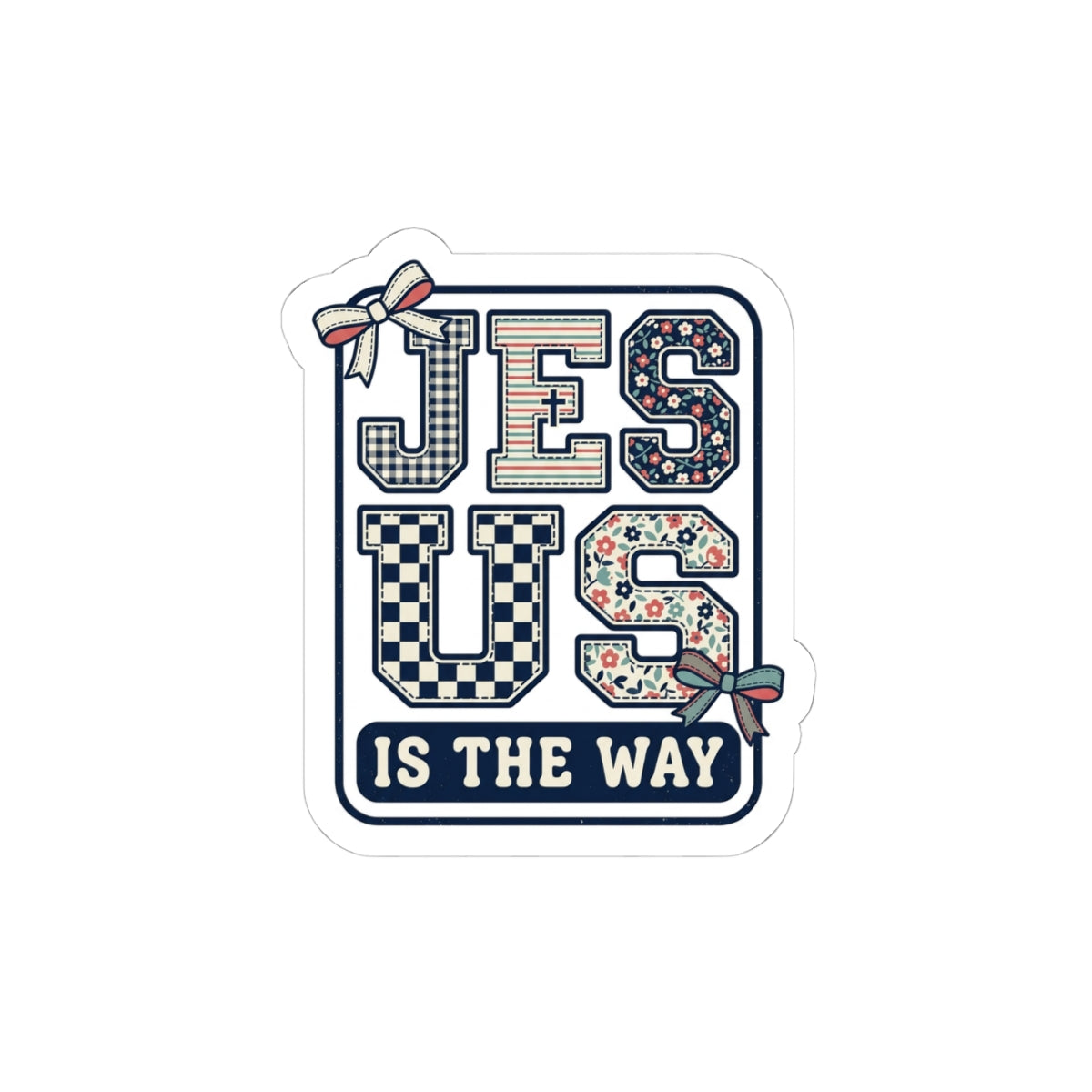 Jesus Is The Way sticker | Christian faith vinyl, playful floral checkerboard