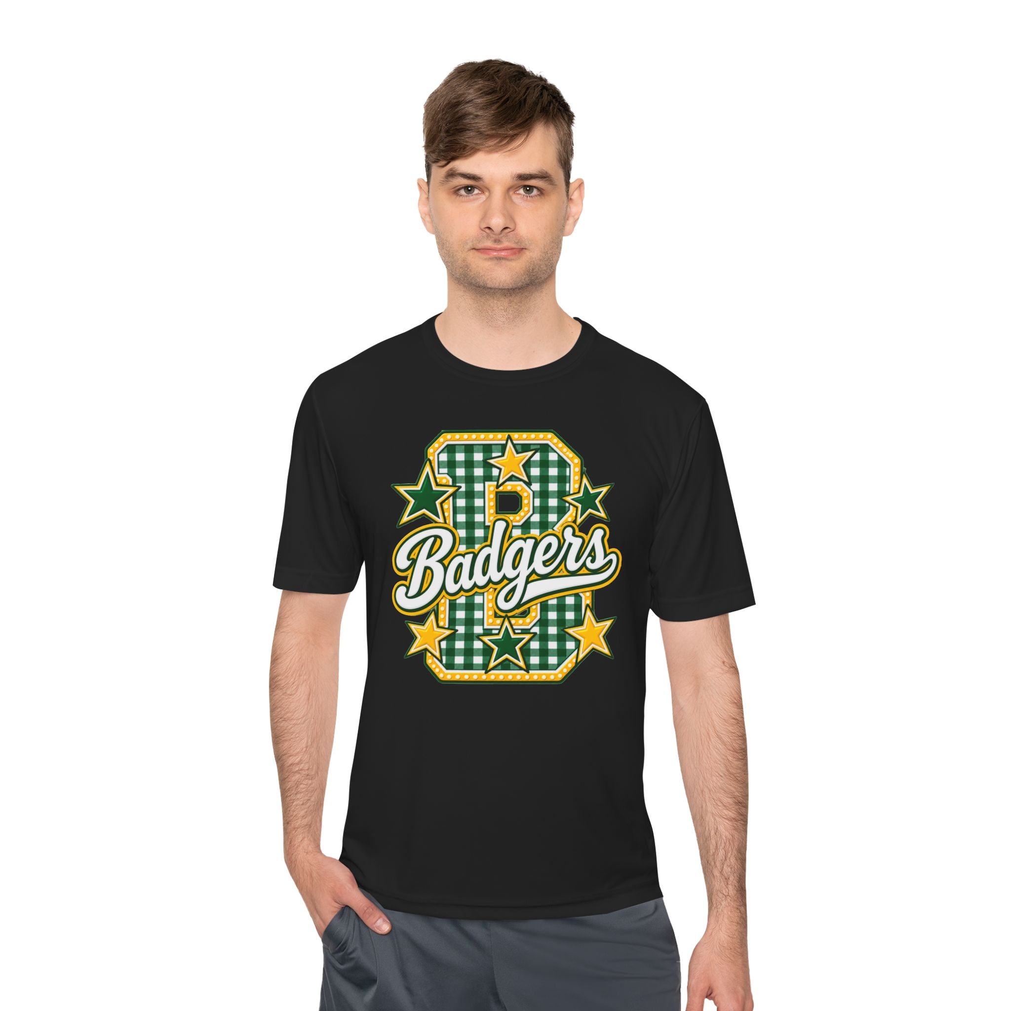 Badgers Plaid Varsity Tee – Retro Green & Gold Sports Shirt