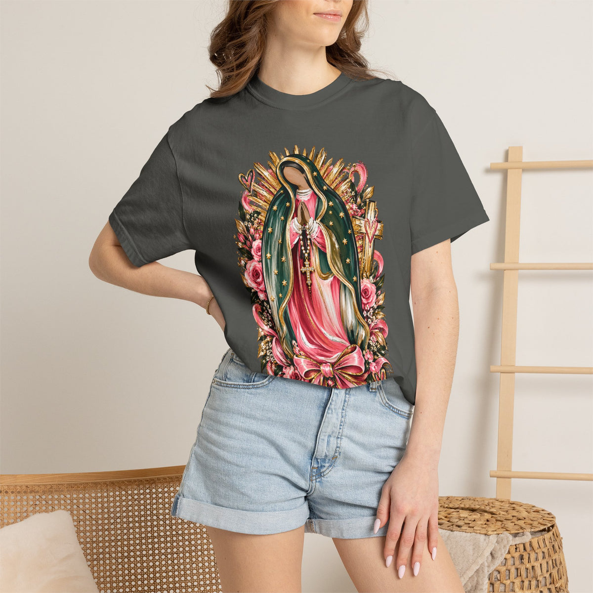 Our Lady of Guadalupe Floral T-Shirt — Virgen de Guadalupe Prayer Tee