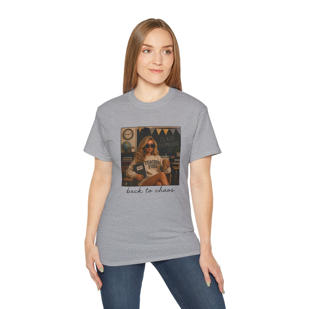 Back to Chaos Teacher Fuel T-Shirt — Funny Retro Classroom Shirt for Teachers