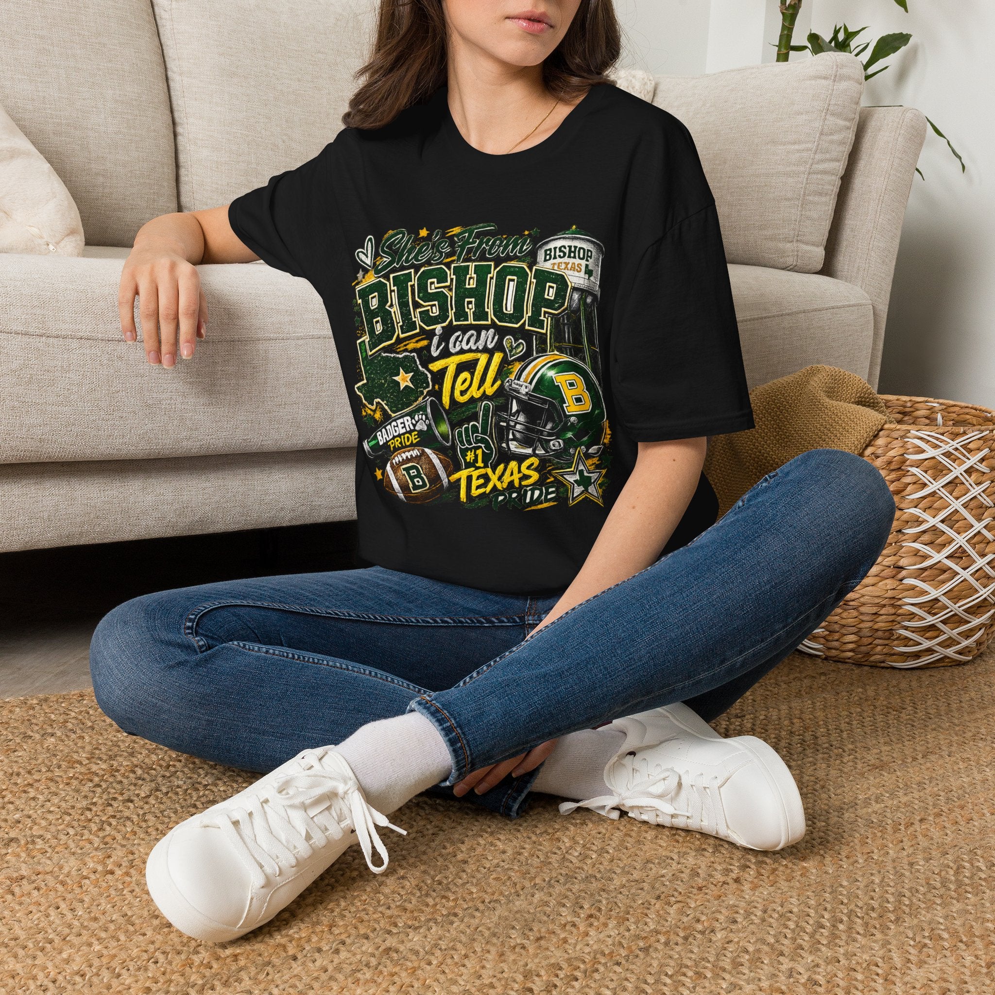Bishop, Texas Pride T-Shirt — “She's From Bishop I Can Tell” Local Football Spirit Tee