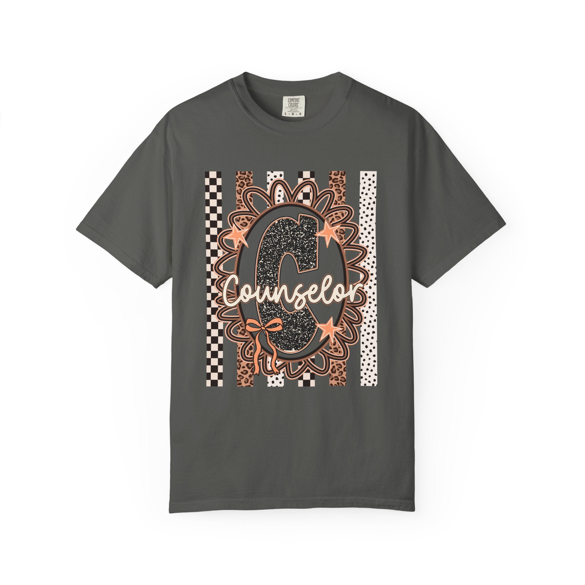 Counselor C Graphic T-Shirt — Leopard Print & Boho Trim
