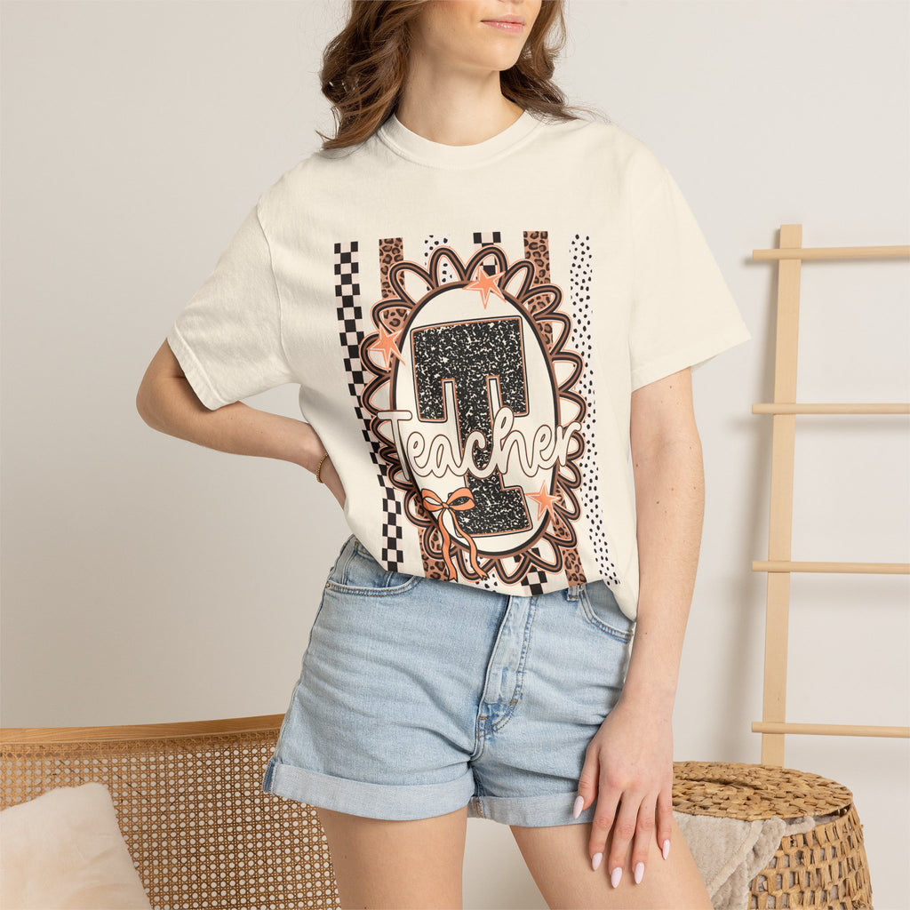 Number 1 Teacher Graphic Tee — Leopard Floral Teacher Appreciation T-Shirt