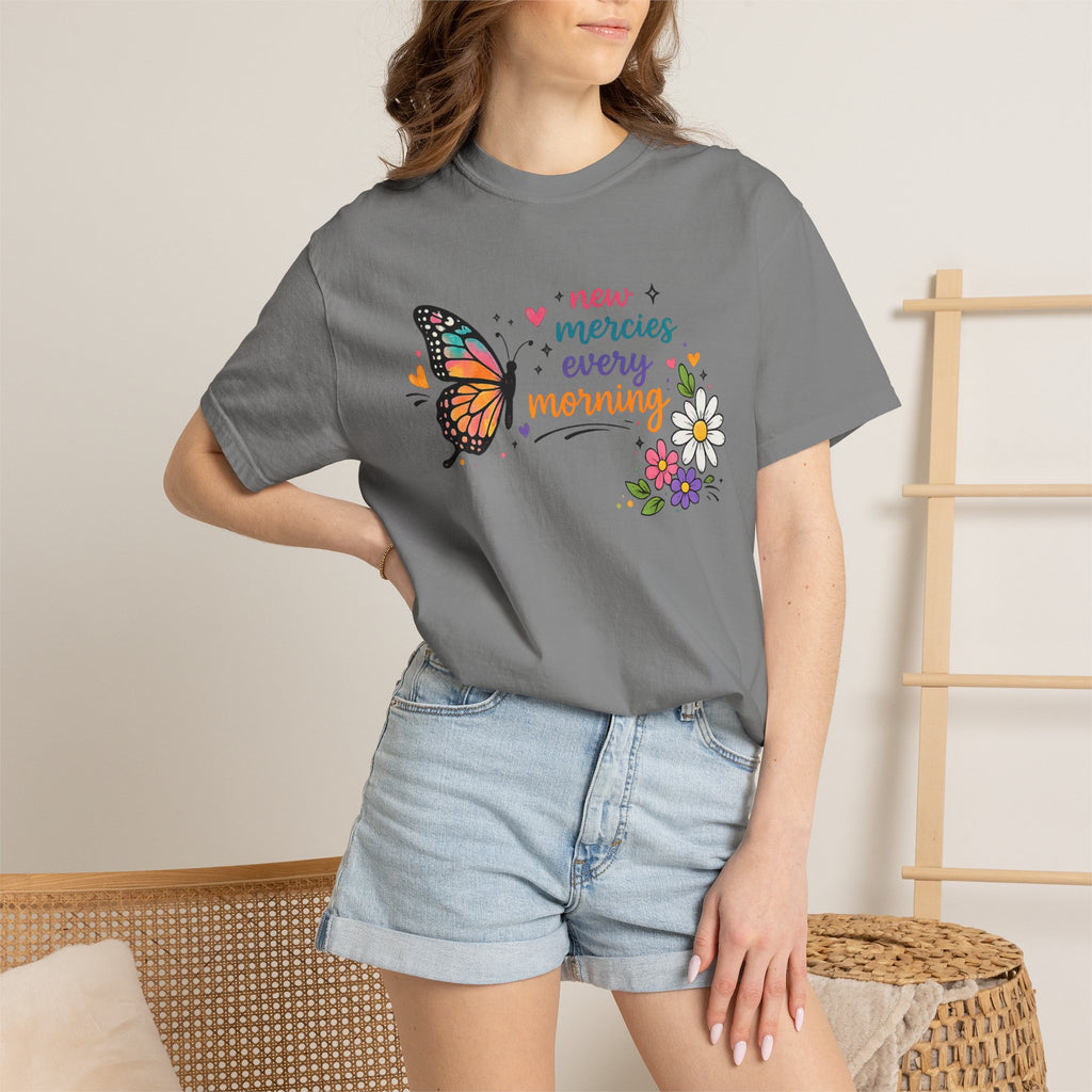 New Mercies Every Morning T-Shirt — Butterfly Floral Inspirational Tee