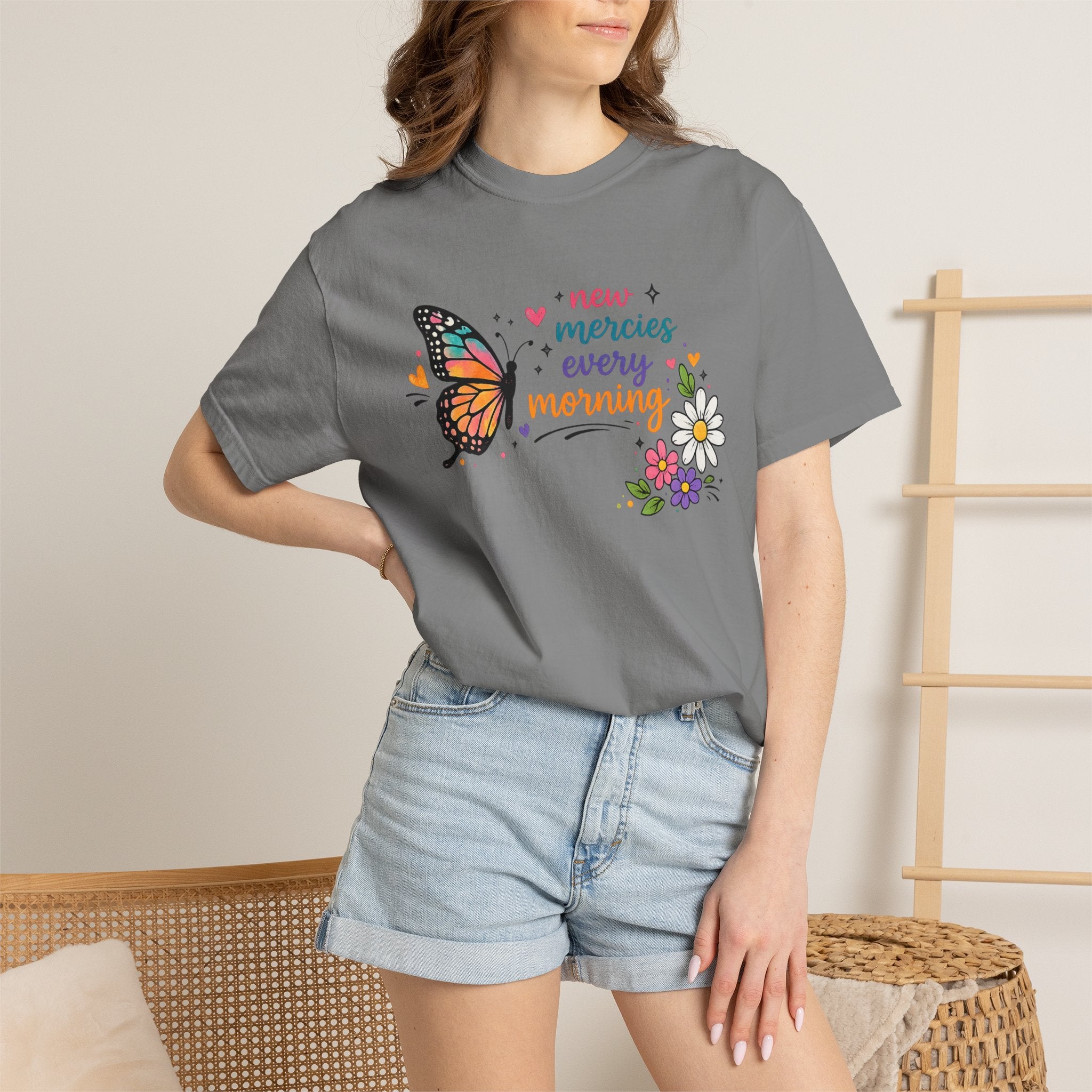 New Mercies Every Morning T-Shirt — Butterfly Floral Inspirational Tee