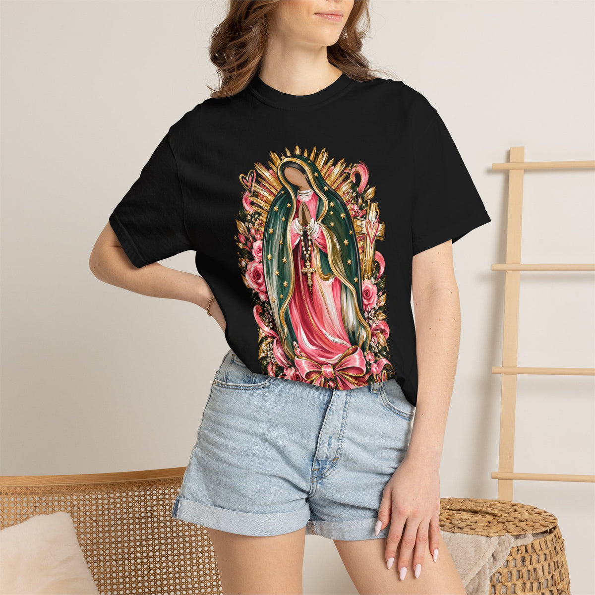 Our Lady of Guadalupe Floral T-Shirt — Virgen de Guadalupe Prayer Tee