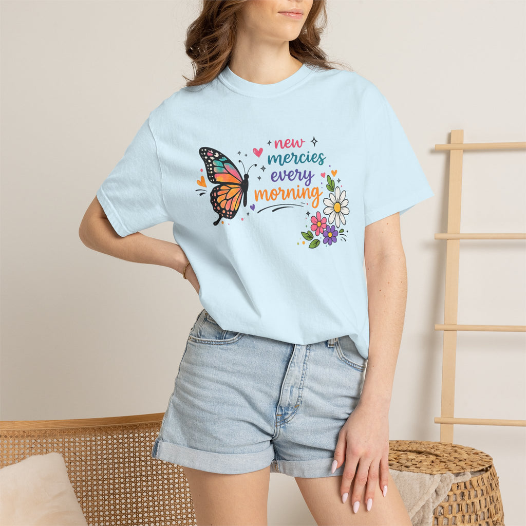 New Mercies Every Morning T-Shirt — Butterfly Floral Inspirational Tee