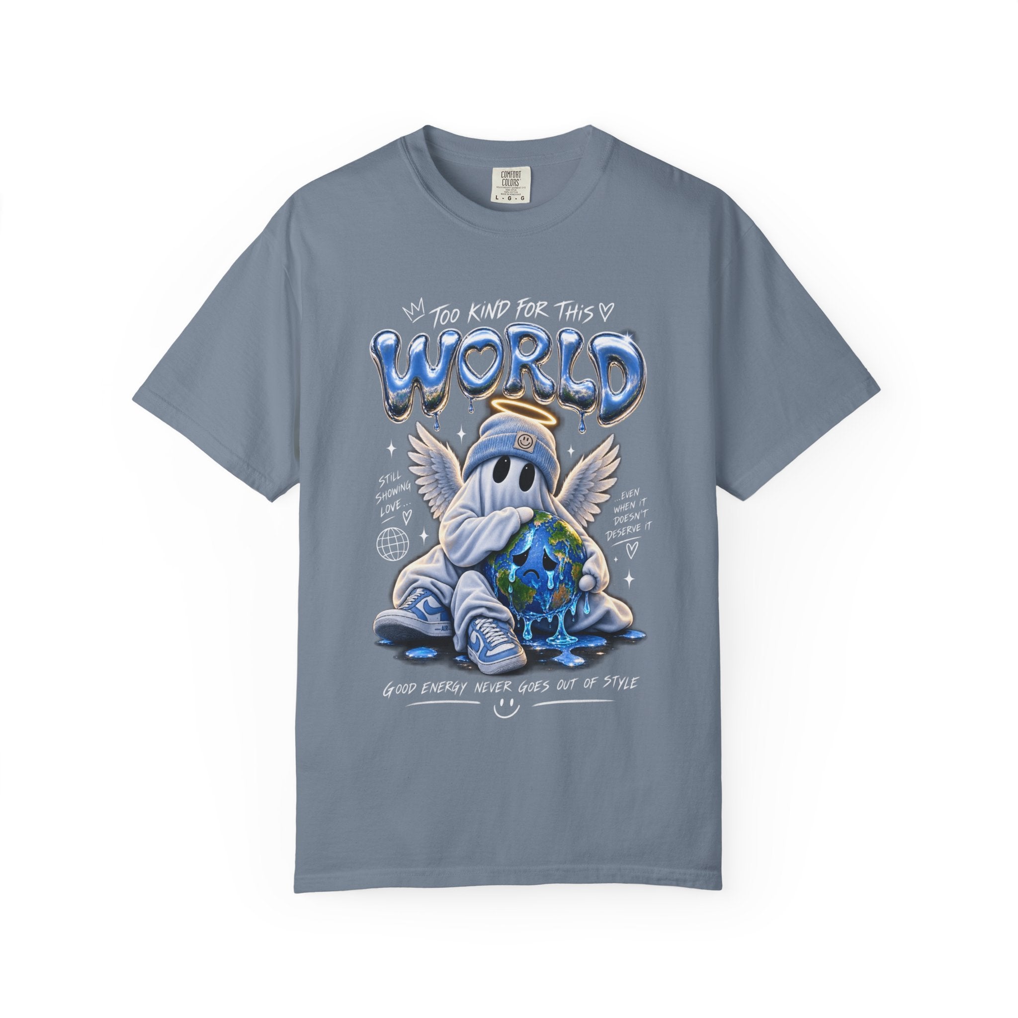 World Guardian Graphic Tee — Angel Skull Holding Earth Casual T-Shirt