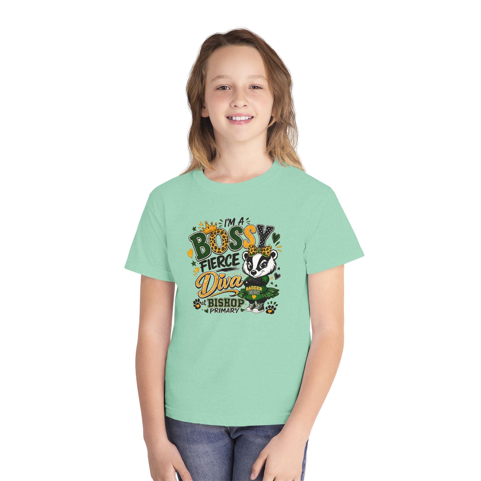 Youth Tee — "I’m A Bossy Fierce Diva" School Mascot Graphic