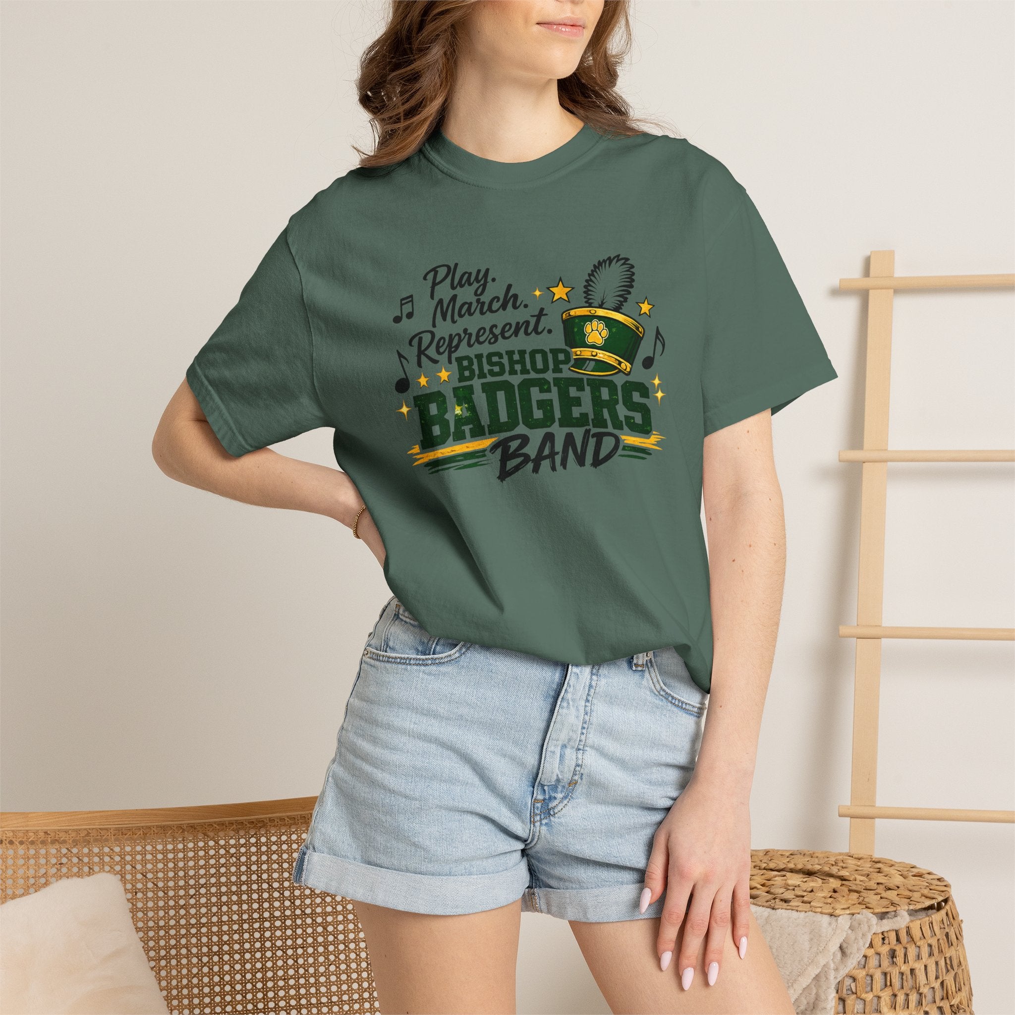 Badgers Band T‑Shirt — "Play March Represent" Bishop Badgers Marching Band Tee