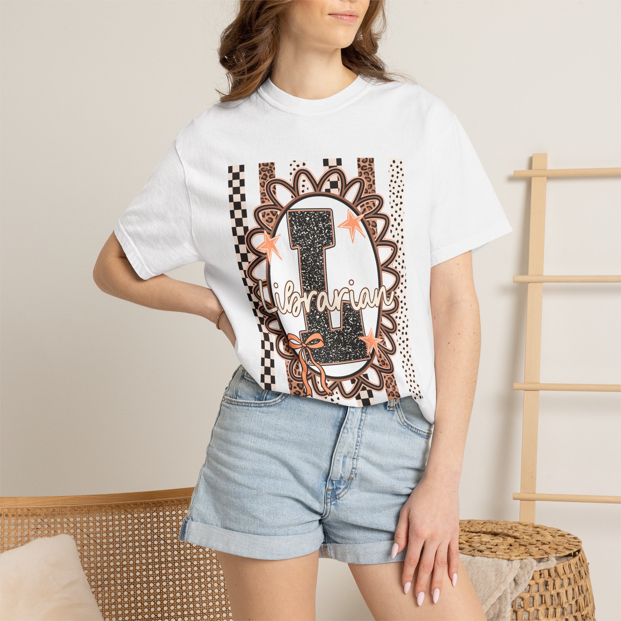 Librarian Initial 'L' Graphic T-Shirt — Leopard & Checker Vintage Vibe