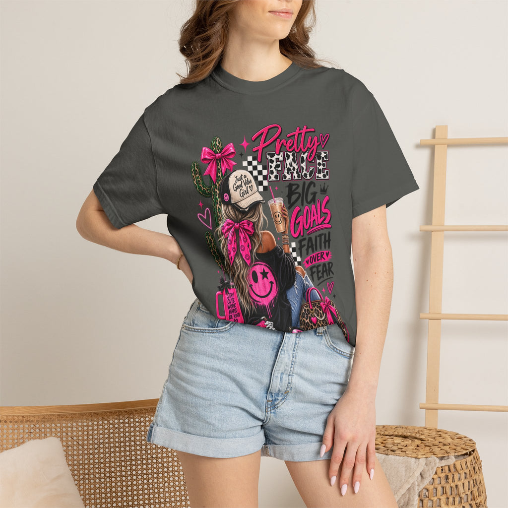 Pretty Girl Vibes Graphic T-Shirt — "Pretty, Big Goals, Faith Over Fear" Punk Streetwear