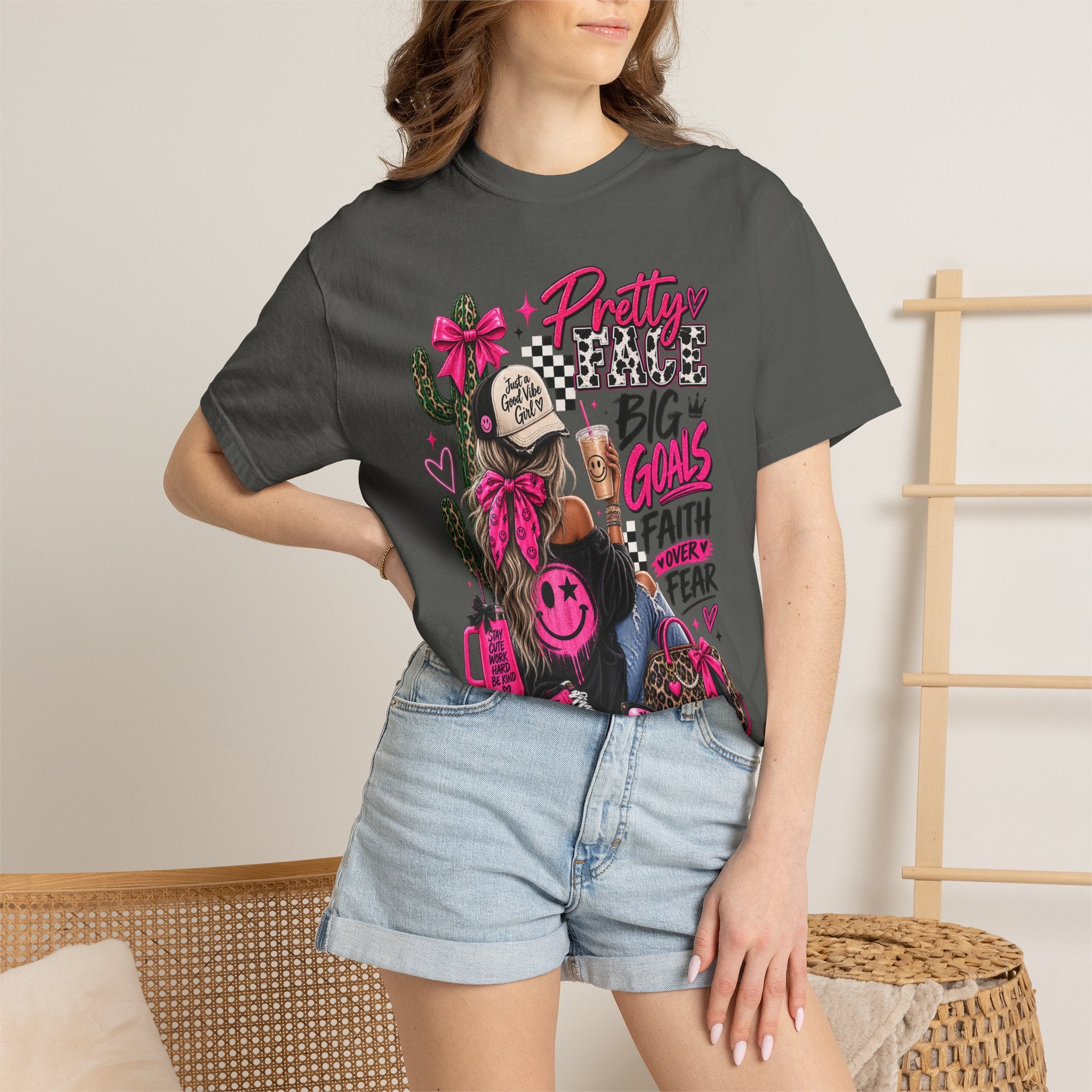 Pretty Girl Vibes Graphic T-Shirt — "Pretty, Big Goals, Faith Over Fear" Punk Streetwear