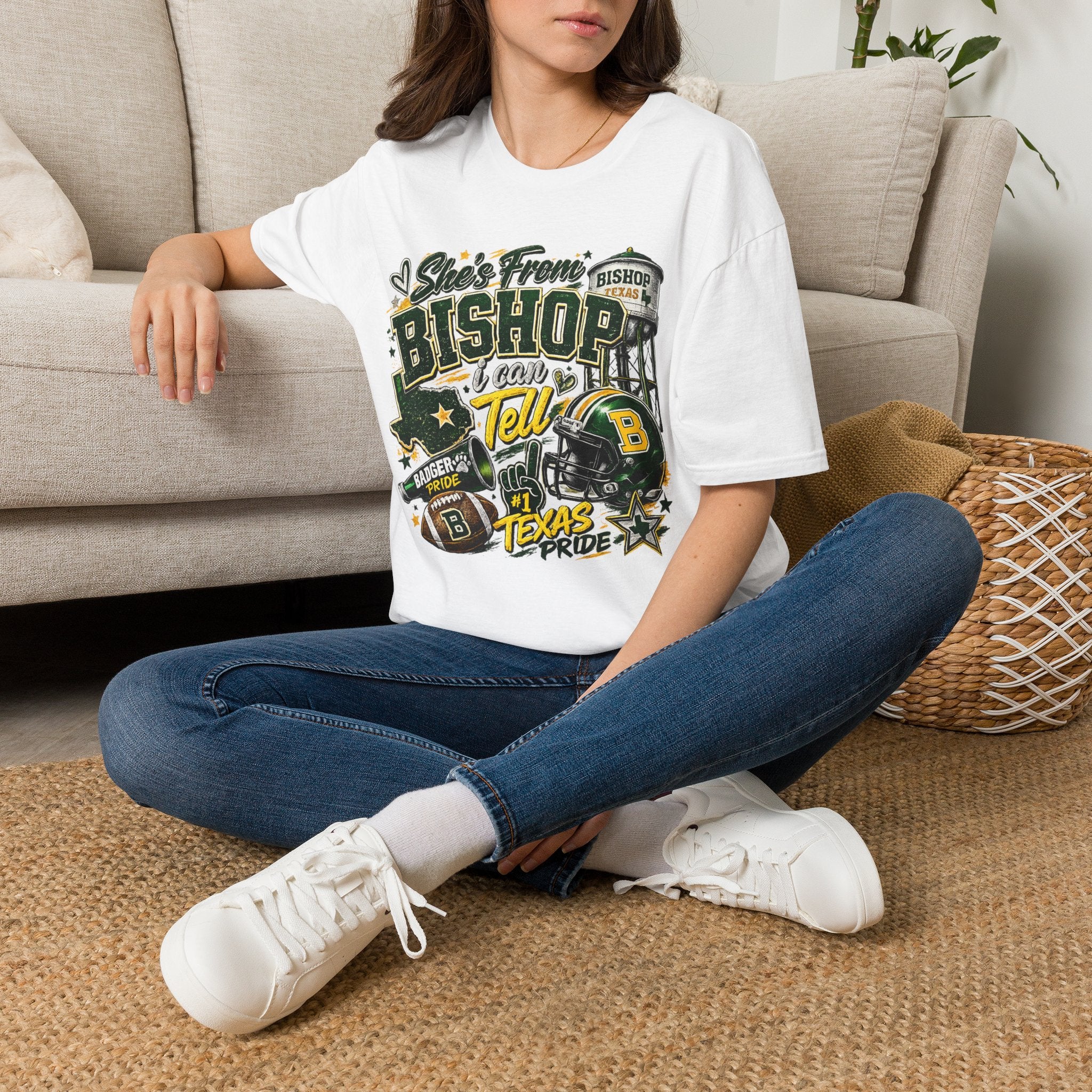 Bishop, Texas Pride T-Shirt — “She's From Bishop I Can Tell” Local Football Spirit Tee