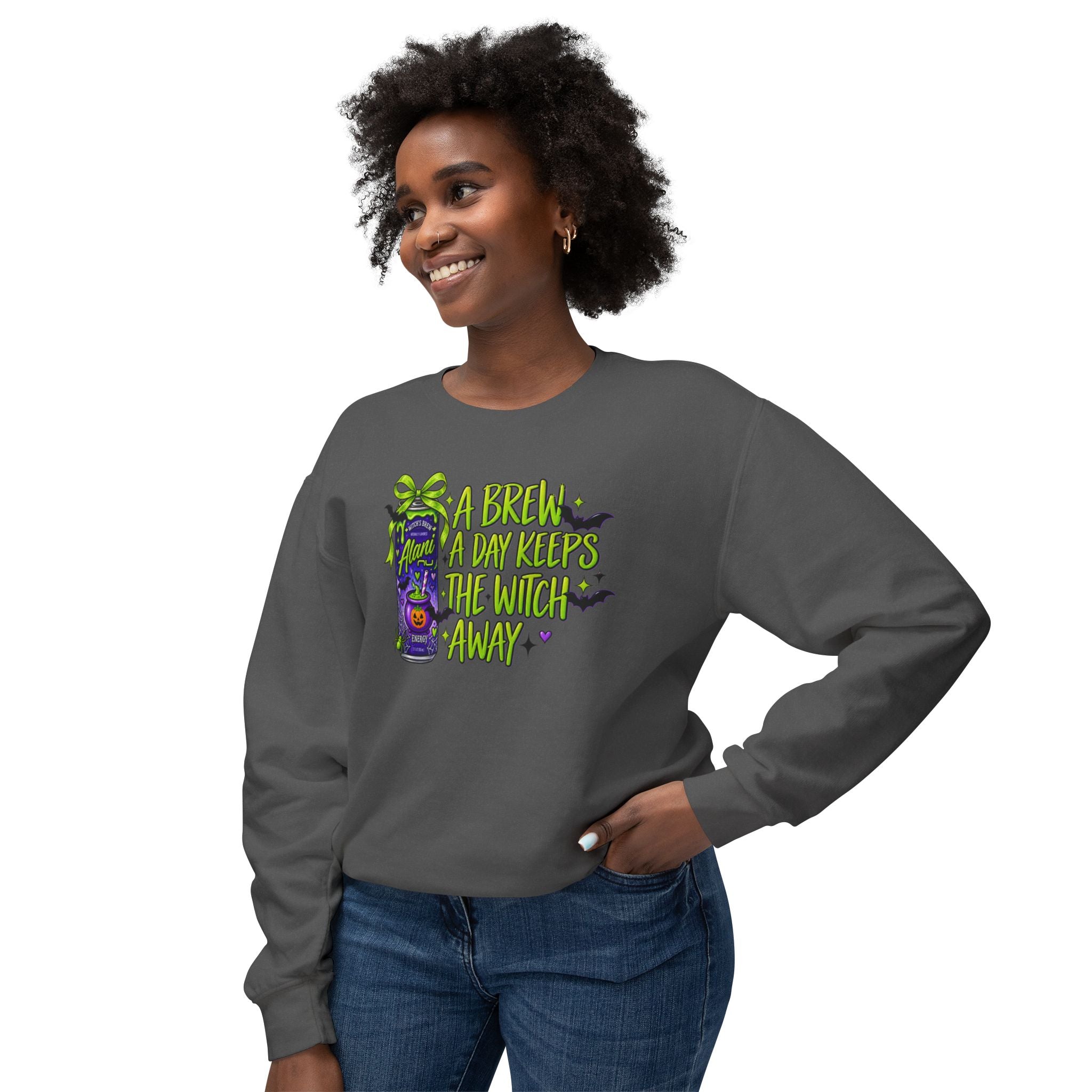 Witchy Brew Crewneck Sweatshirt - "A Brew A Day Keeps The Witch Away" Halloween Pullover