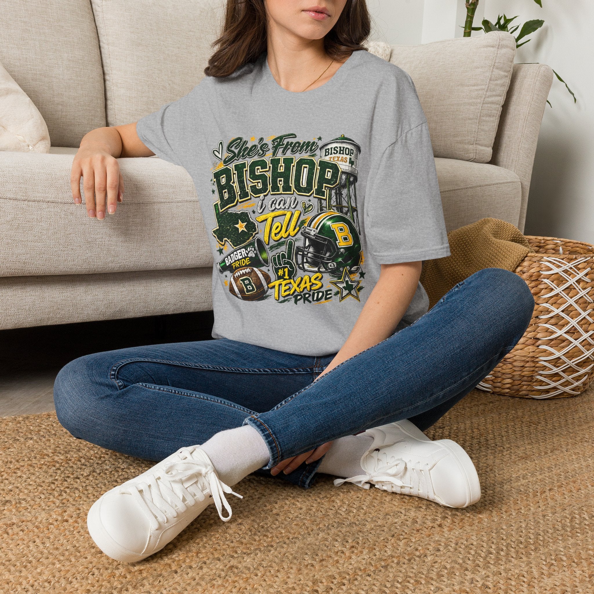 Bishop, Texas Pride T-Shirt — “She's From Bishop I Can Tell” Local Football Spirit Tee